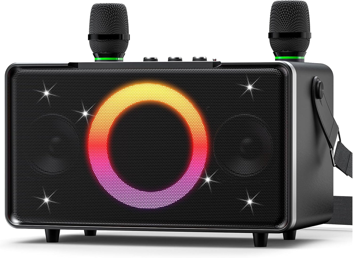 GFEEN Portable Bluetooth Speaker: 200W Peak, Deep Bass, 15H Playtime, Large Party Wireless Speakers, Powerful Loud Sound, Light Show, Fast Charging for Outdoor, Backyard, Home(Silver with 2Mic)