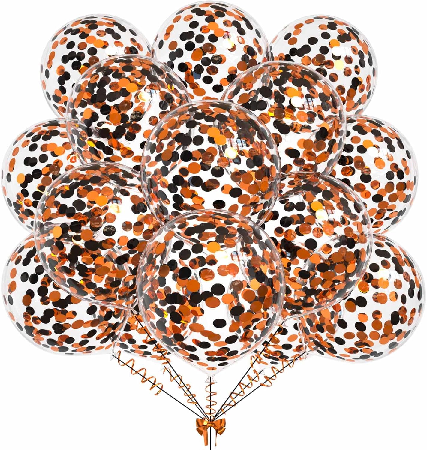 50pcs Orange and Black Foil Confetti Balloons,12 inch Latex Balloon with Orange Black Confetti Inside for Halloween Party Decorations