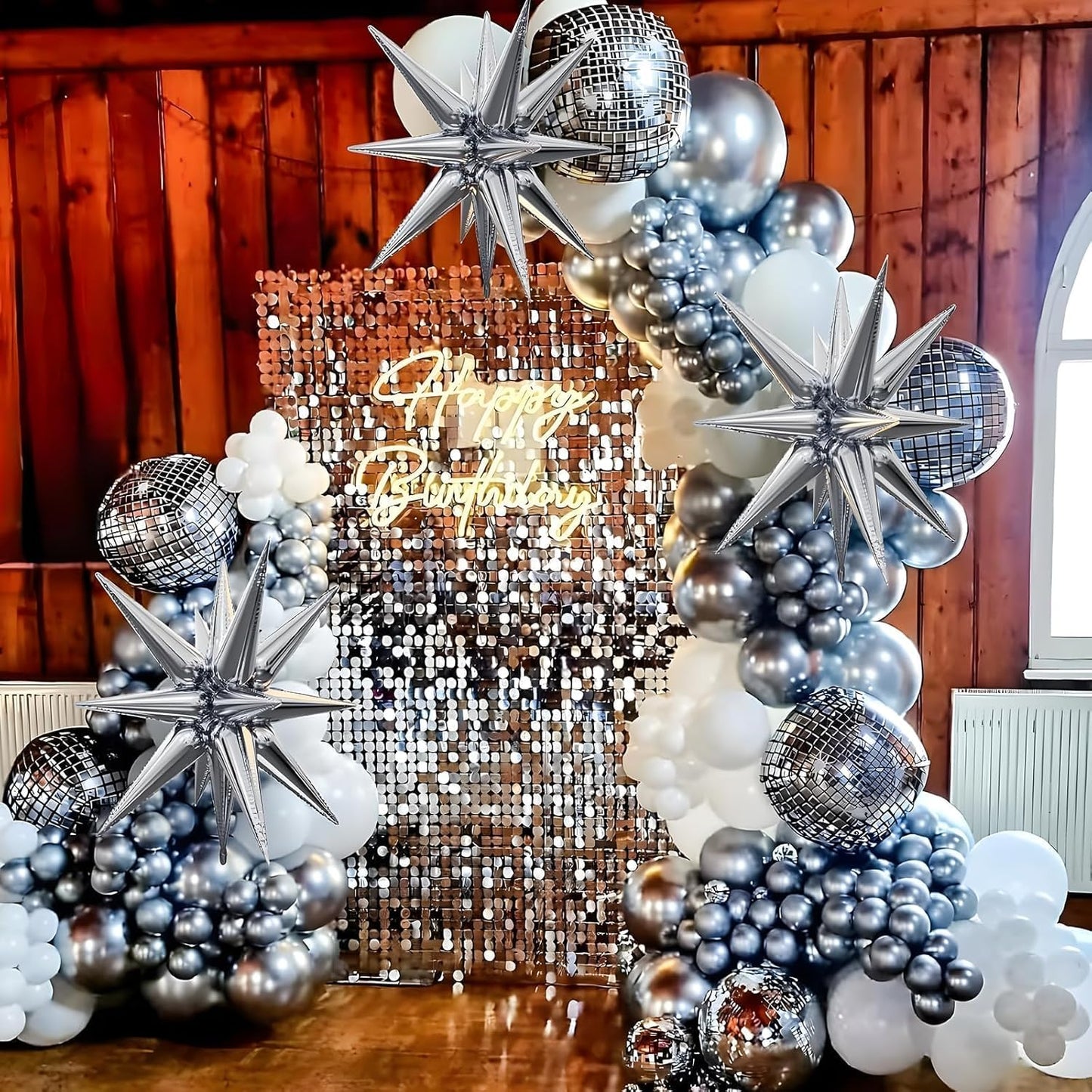 12Pcs Disco Ball Balloons, 22" 15" 10" 4D Aluminum Foil Balloons, Metallic Silver Disco Balloon for Birthday Bachelorette Disco 70s 80s 90s Themed Graduation New Year Eve Prom Party Decorations