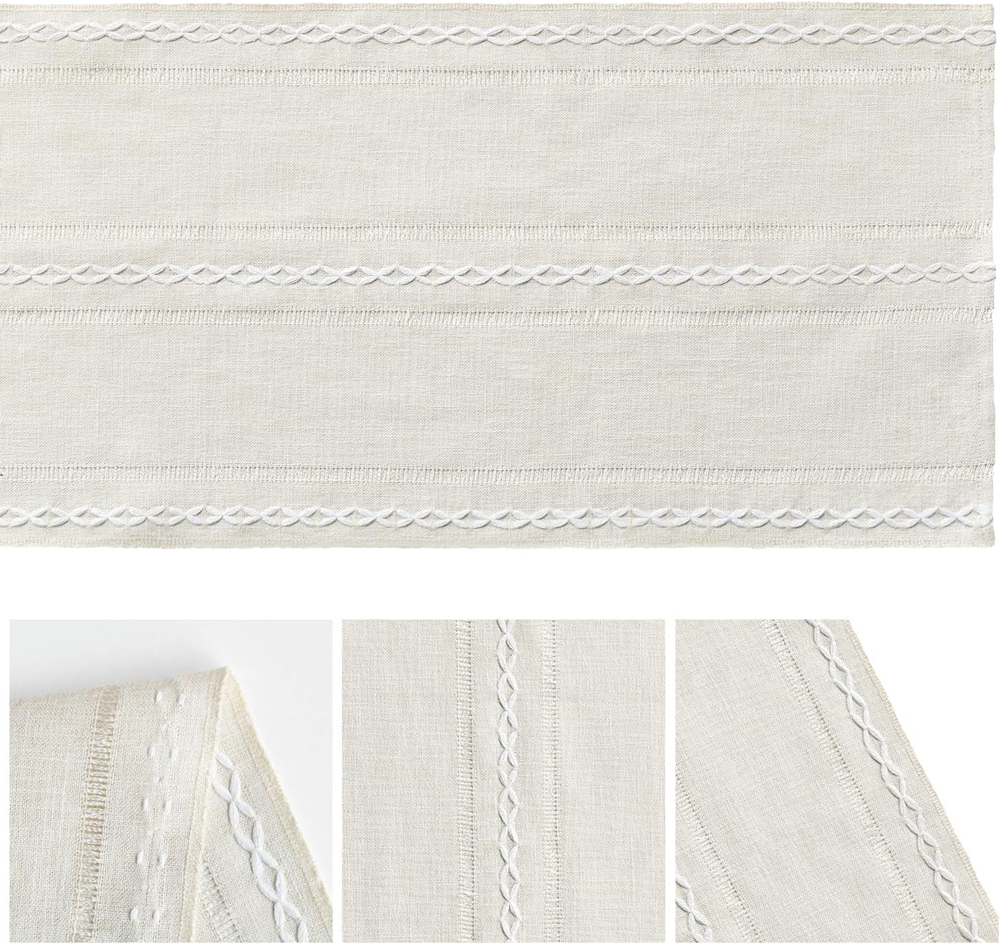 Artoid Mode Beige Rustic Cotton Linen Table Runner, Seasonal Embroidered Hollow Kitchen Dining Table Decoration for Home Party Decor 13x60 Inch