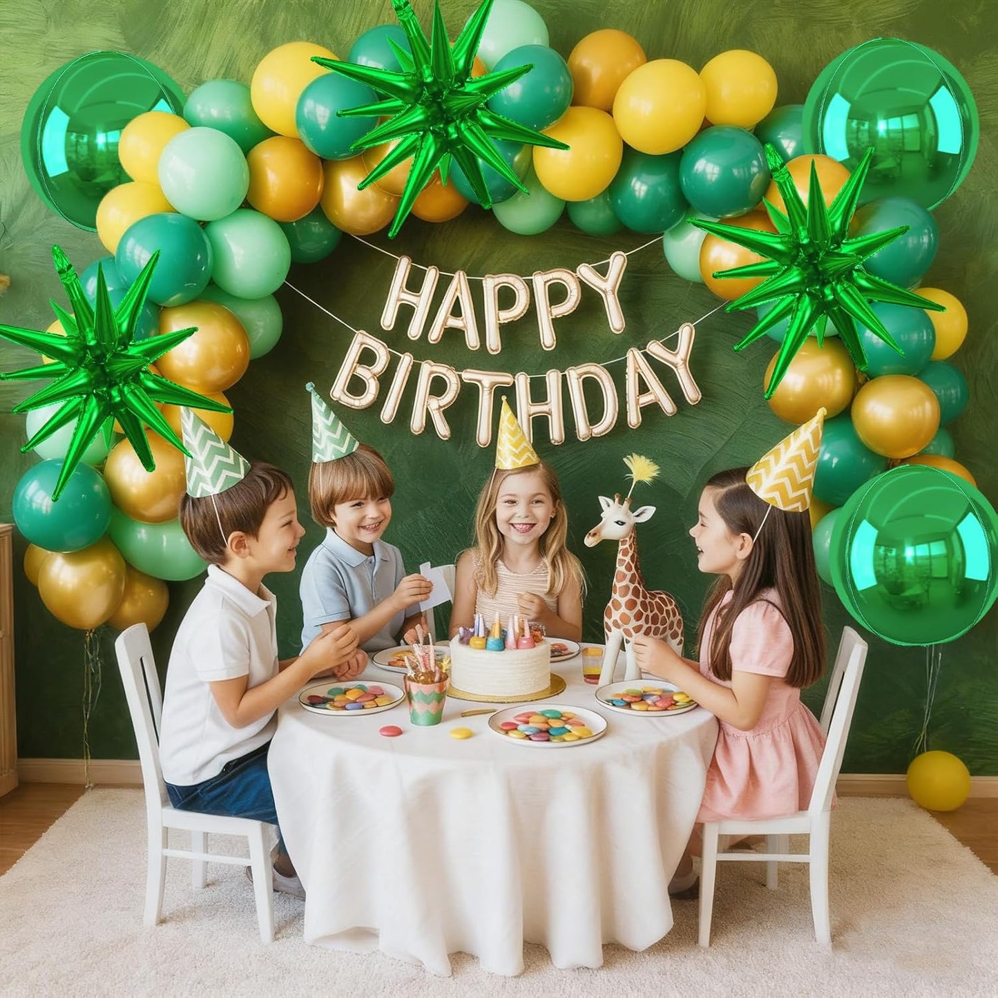 6Pcs Green Foil Balloons,22Inch Dark Green 4D Round Ball Balloon and Explosion Star Balloon for Halloween Birthday Wedding Baby Shower Anniversary Party Decorations
