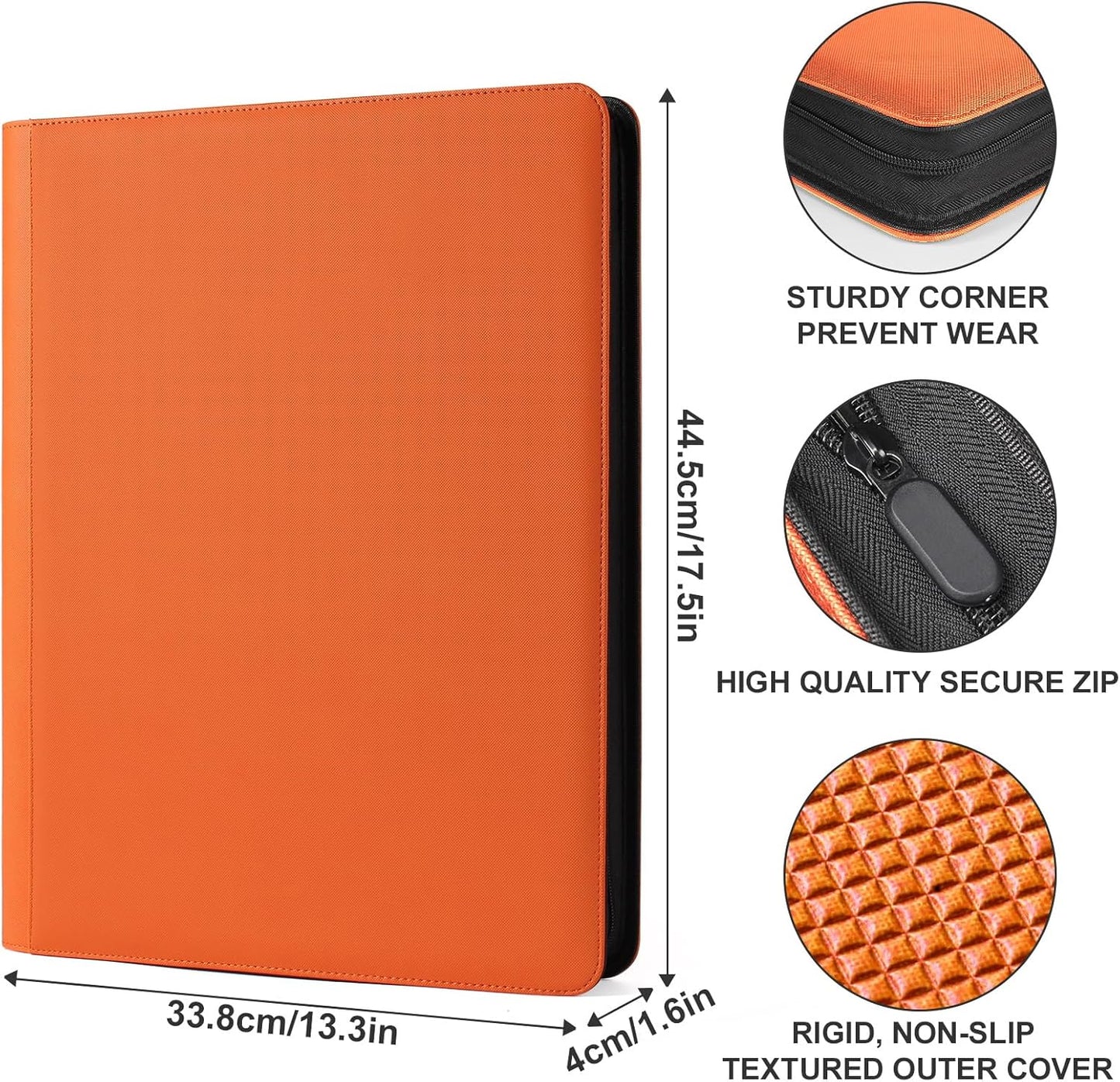 1000+ Pockets Trading Card binder, GEAoffice PU Cover Card Collection Binder, Premium 16 Pockets Card Holder Folders, Side Loading Card Album for YuGiOh, MTG, TCG, Game Cards & Sports Cards, Orange