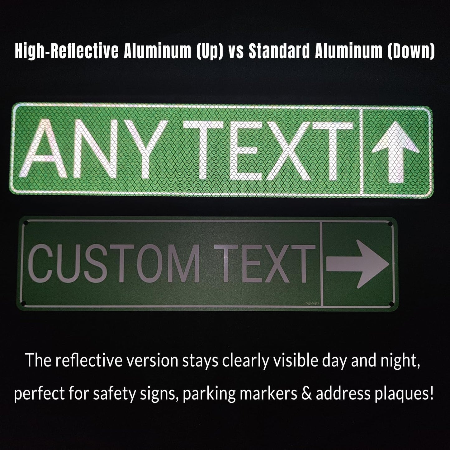Custom Signs Outdoor Metal, Personalized Street Reflective Sign with Arrow, 8x24 Inches, Single/Double Sided, Rust Free Aluminum-UV Protected and Weatherproof