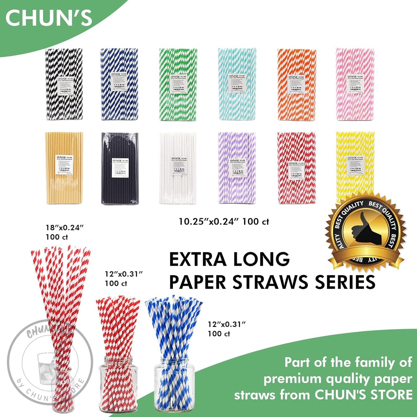 12 Inch Disposable Paper Drinking Straws Large and Tall, 8mm Wide - for Long Drinks, Smoothies, Milkshakes - Blue, 100 Counts - Eco-friendly
