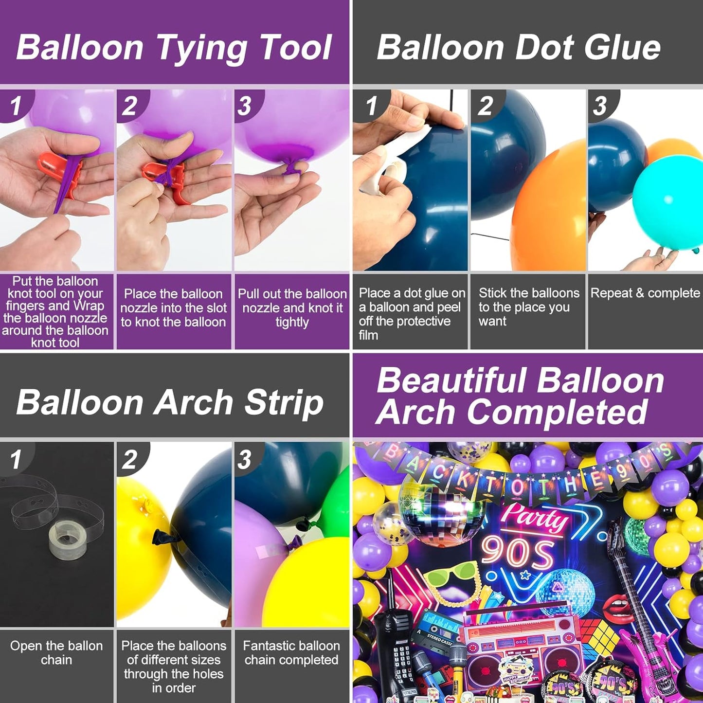 90s Party Decorations 80's 90's Theme Party Bundle includes Inflatable Gitar&Mobile Phone, Back To The 90's Banner, Tablecloth, Cake Toppers, Plates, Napkins, Hip-Hop Backdrop