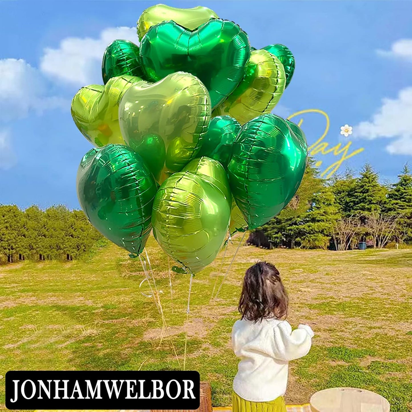 Jonhamwelbor 20Pcs 18 inch Lime Green Foil Mylar Heart Shape Balloons Decorations Valentines Birthday Wedding Baby Shower Party (Lime Green)