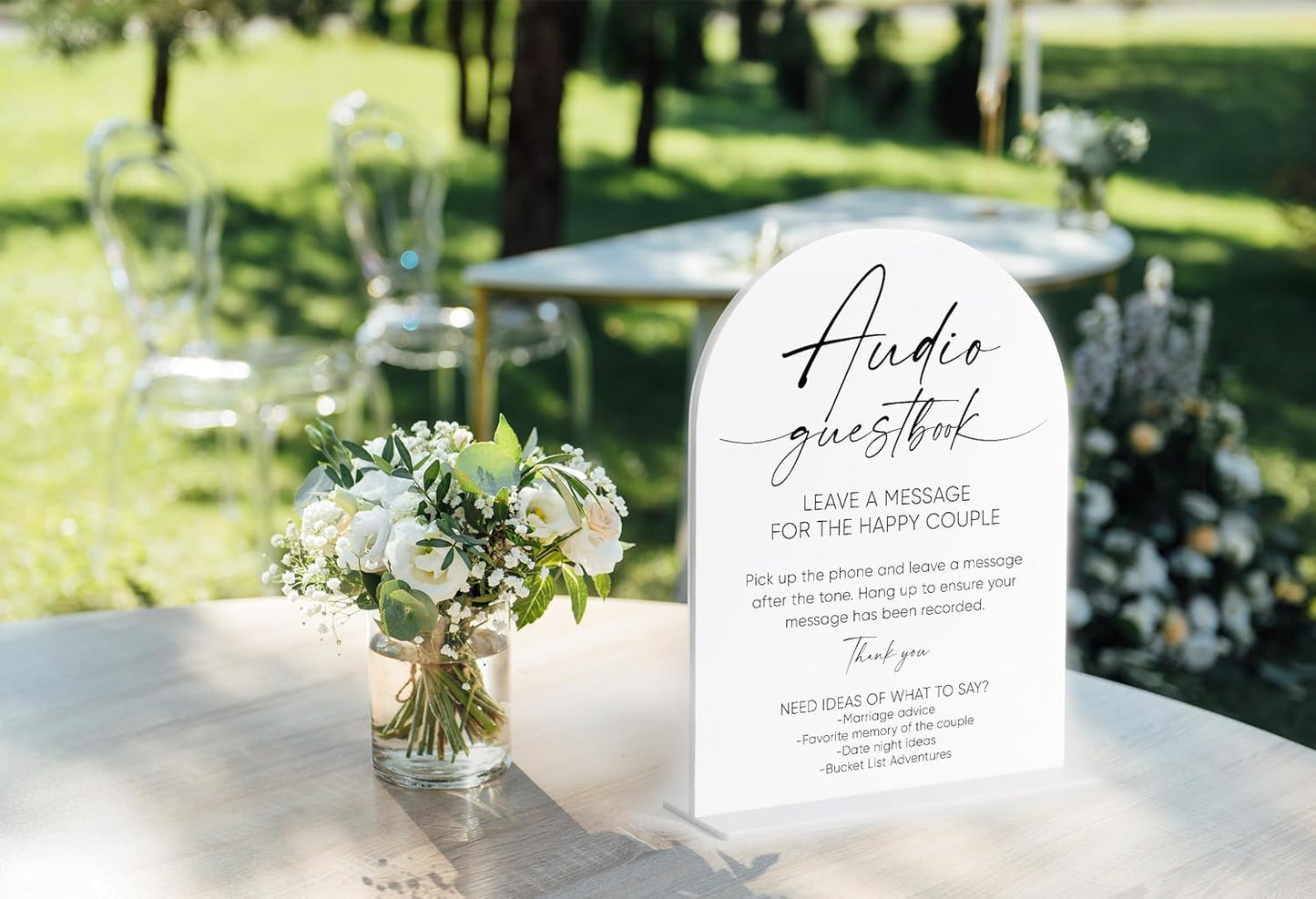 Audio Guest Book Sign, White Arch Acrylic Wedding Sign, Audio Guest Book Wedding Phone, Bridal Shower Decor, Engagement Party Decor, Centerpiece Table Decorations Party for Bride and Groom-19
