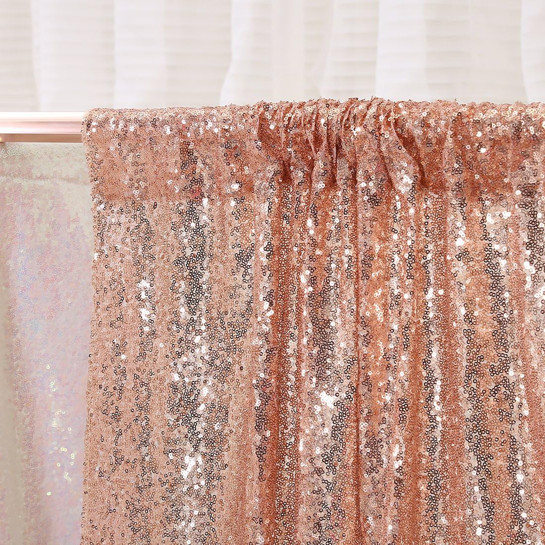 Poise3EHome 5FT x 7FT Rose Gold Sequin Photography Backdrop Curtain for Party Decoration, Rose Gold