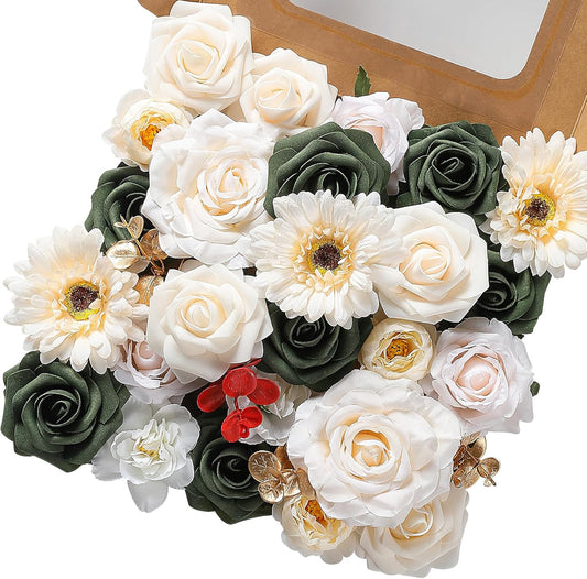 Christmas Artificial Flowers Poinsettia Flower Mix Silk Flowers Fake Roses with Stems for DIY Table Centerpieces Christmas Tree Xmas Wreath Holiday Home Party Decor