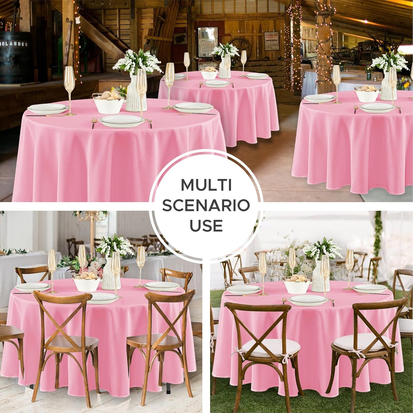Fitable 8 Pack Round Tablecloths: Stain Resistant Wrinkle Free Circle Table Clothes, Washable Reusable Polyester Table Covers for Wedding Party Birthday Banquet Reception(Pink, 84 Inch)