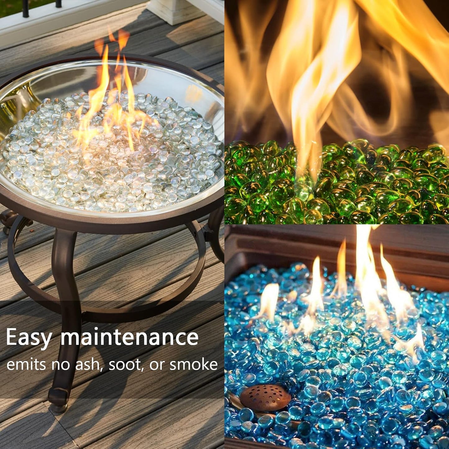 5LB Fire Glass Beads Flat Glass Marbles for Outdoor Fire Pit and Fireplace, Glass Gemstones for Vase Filler, Aquariums, Hydroponics Plants, Home Decor and Christmas DIY Craft, Clear