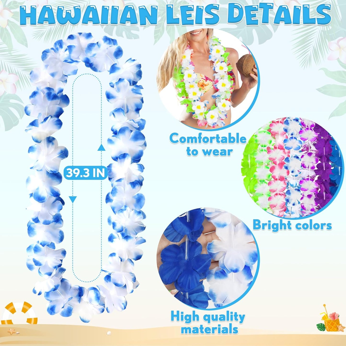 12PCS Hawaiian Leis Bulk, Colorful Luau Leis Party Decorations, Hawaiian Tropical Theme Silk Flower Leis, Hawaii Flower Lays Garland for Birthday Summer Pool Party Favors Supplies Accessories
