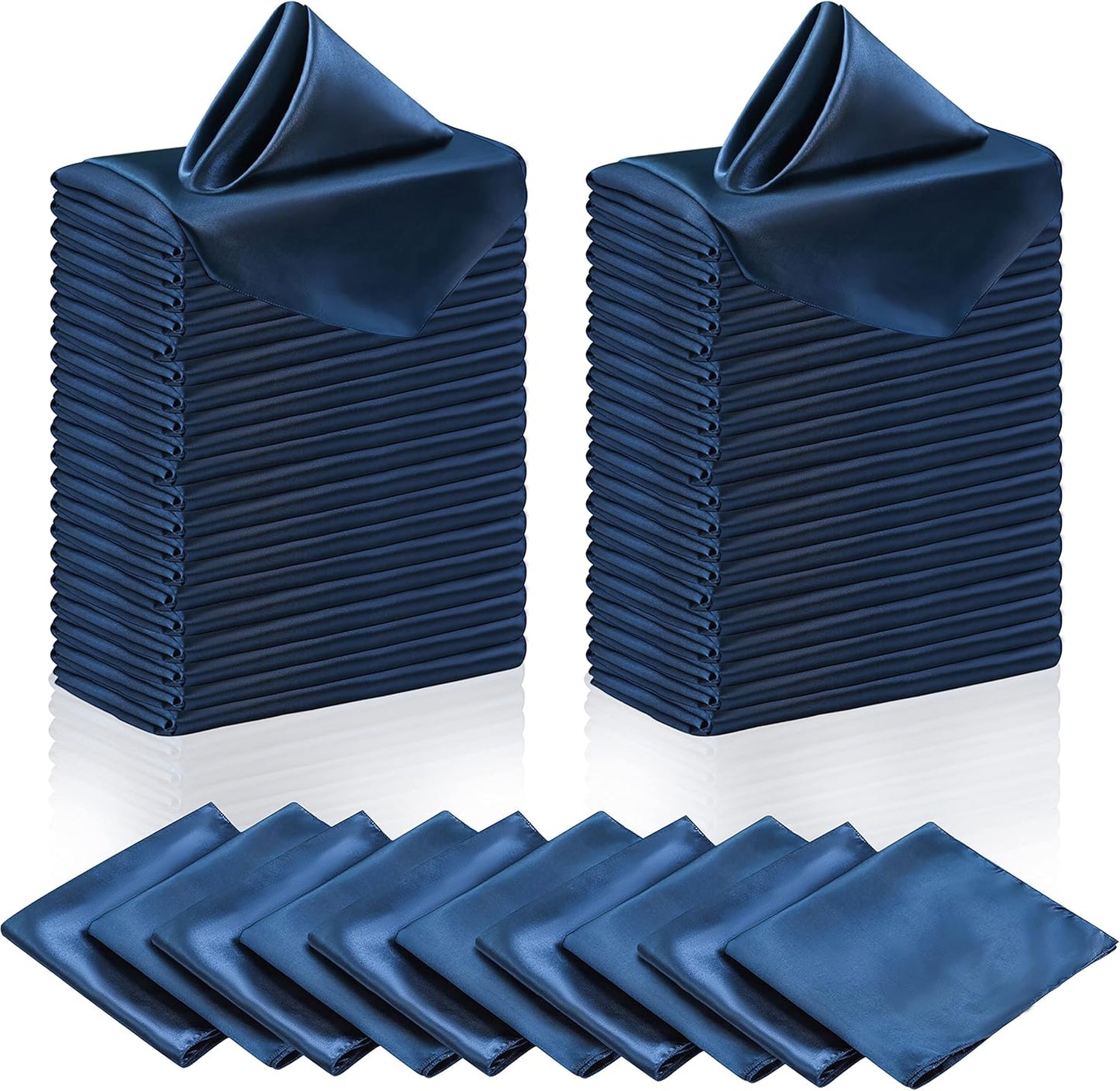 Manyshofu 50 Pieces Navy Blue Satin Napkins - 12x12 Inches Cloth Napkins, Square Satin Fabric Napkin Set - Elegant & Smooth Table Napkins for Wedding Dinner Party Lunch Banquet Decoration