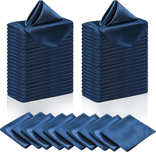 Manyshofu 50 Pieces Navy Blue Satin Napkins - 12x12 Inches Cloth Napkins, Square Satin Fabric Napkin Set - Elegant & Smooth Table Napkins for Wedding Dinner Party Lunch Banquet Decoration