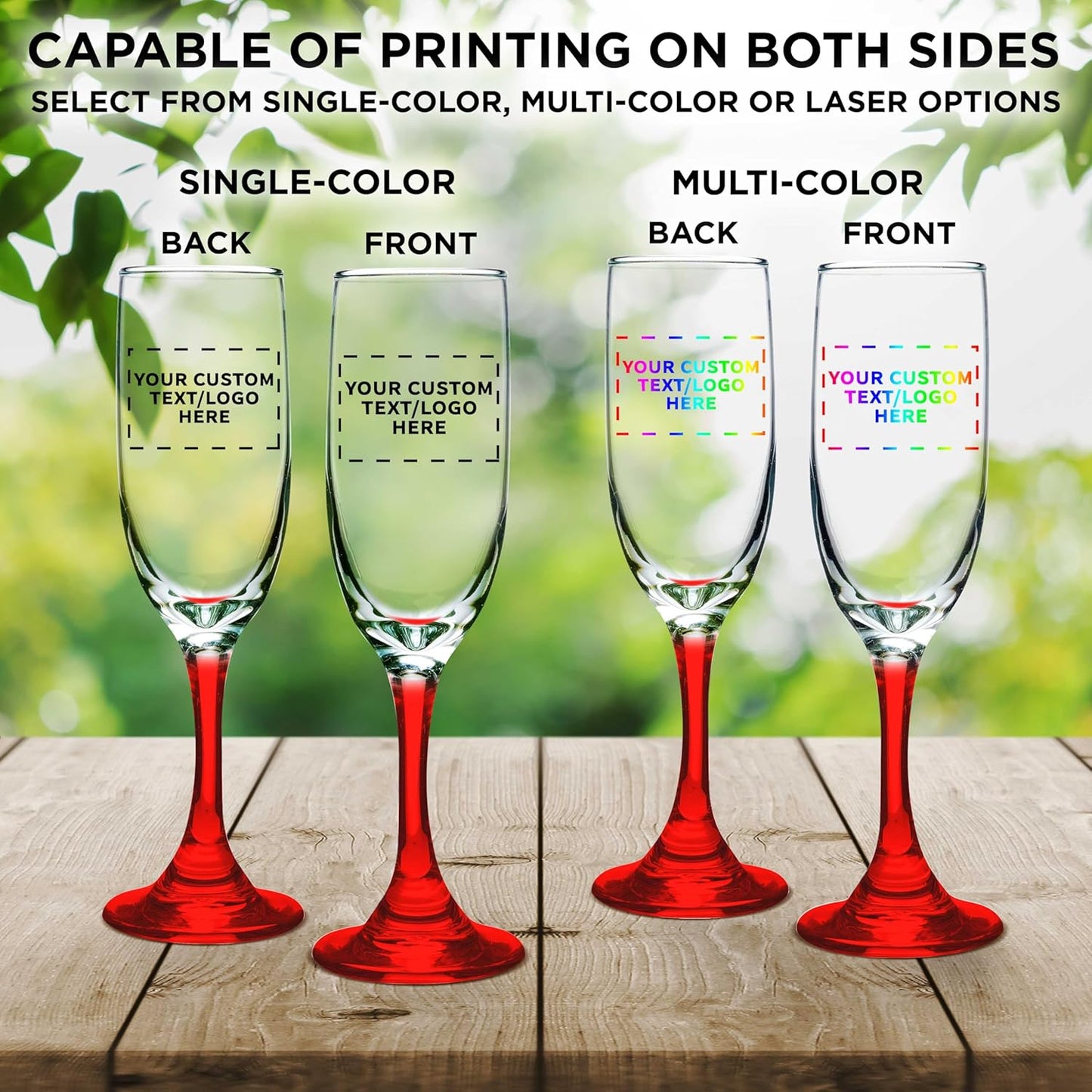 DISCOUNT PROMOS Custom Premiere Champagne Flutes 6.25 oz. Set of 50, Personalized Bulk Pack - Elegant Drinkware for Weddings, Events, & Promotional Gifts - Red