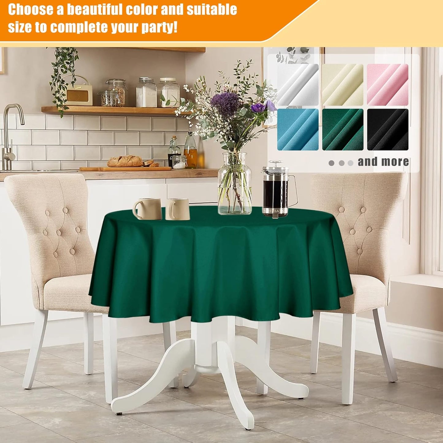 Fitable Green Round Tablecloth 60 inch, Stain and Wrinkle Resistant Washable Polyester Table Cloth for Dining Buffet Parties and Camping