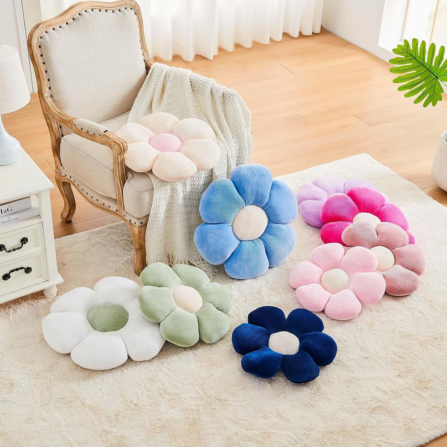 Dusty Pink Flower Pillow, 17.7" Cute Flower Shaped Floor Pillow, Aesthetic Floral Plush Daisy Decorative Throw Pillows for Bed Sofa Couch