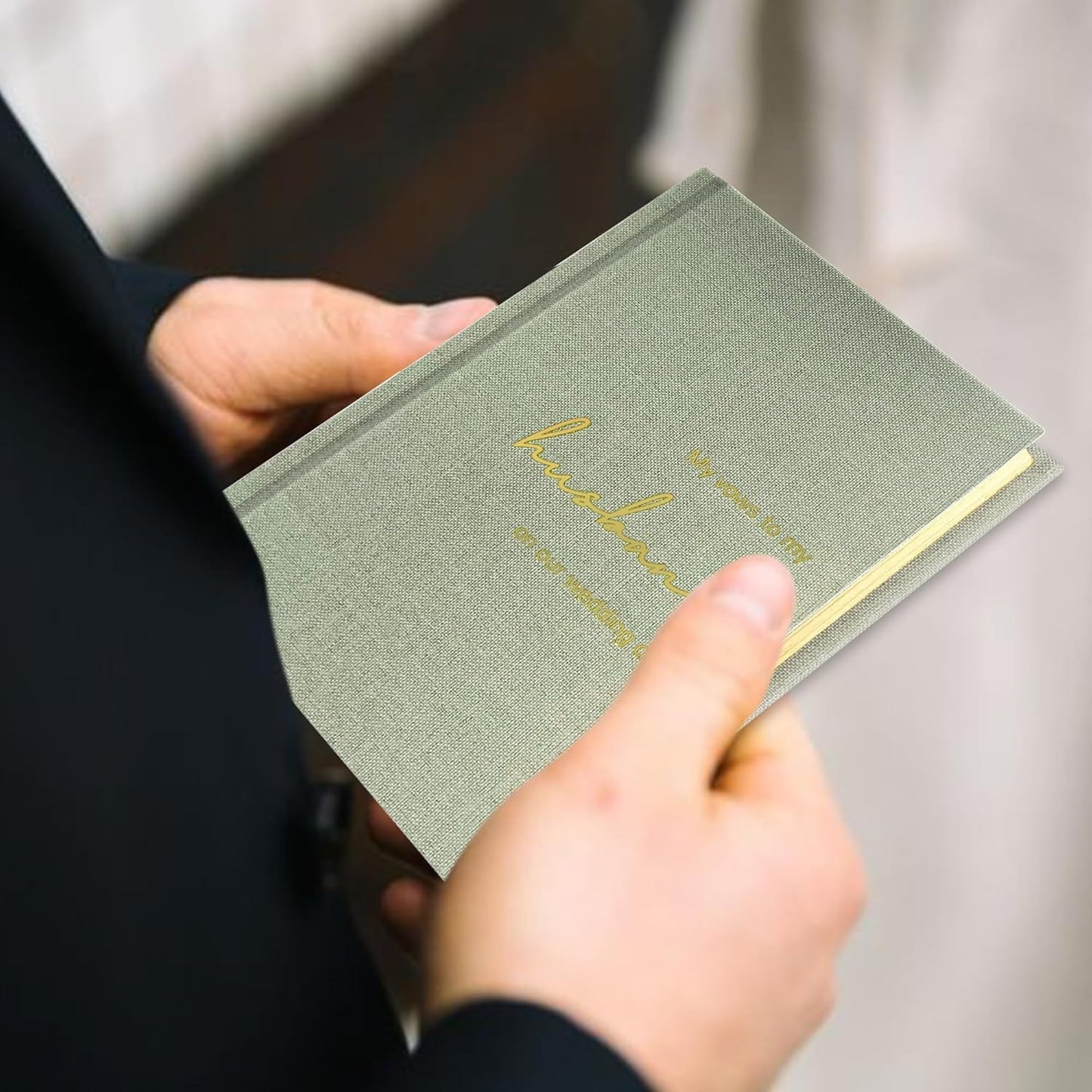 WeddingGiftsWedding Vow Books His and Hers Set of 2 Canvas Linen Wedding Vow Books Husband and Wife Hard Cover Vow Books for Engagement Gifts(XZ-HW-Sage)