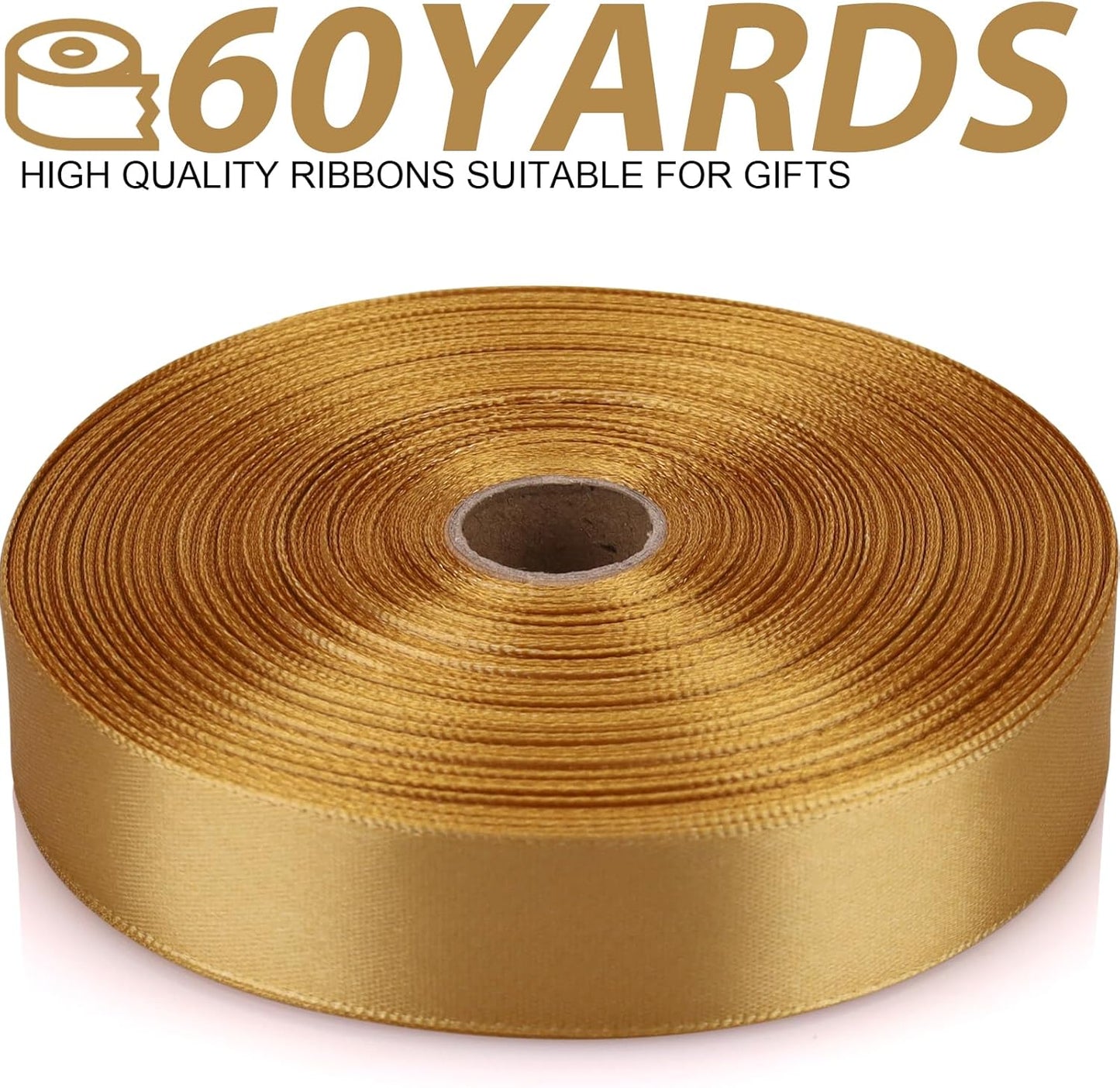 Champagne Gold Ribbon 7/8 Inch 60 Yards Satin Craft Ribbon-Single Face Polyester Ribbon for Handmade Roses,Gift Wrapping,Timeless Flower,Bouquets,Wedding and Party Decoration