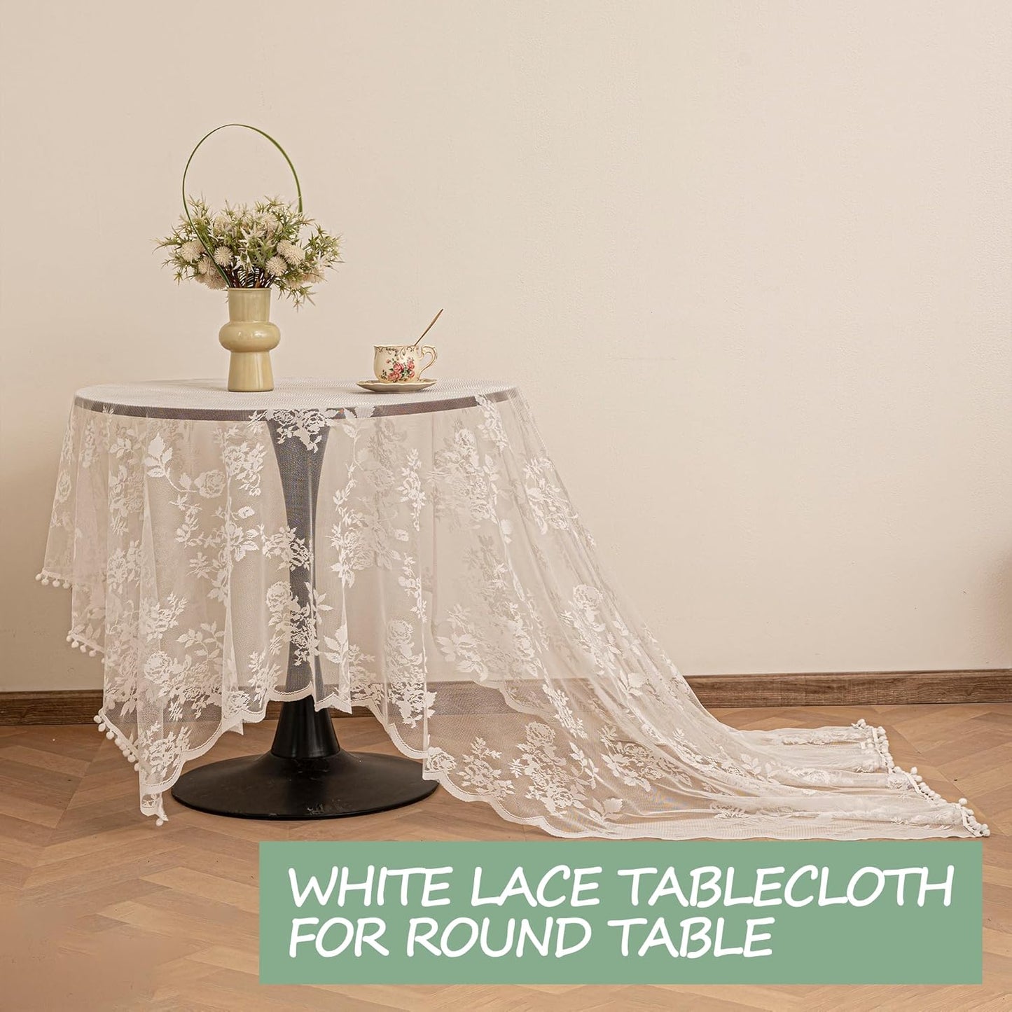 Jayla White Lace Tablecloth for Rectangular Tables, Vintage Style Wedding Table Cloths for Reception, Baby Shower, Birthday Party, Formal Dining, Dinner Parties 60 X 102 Inches