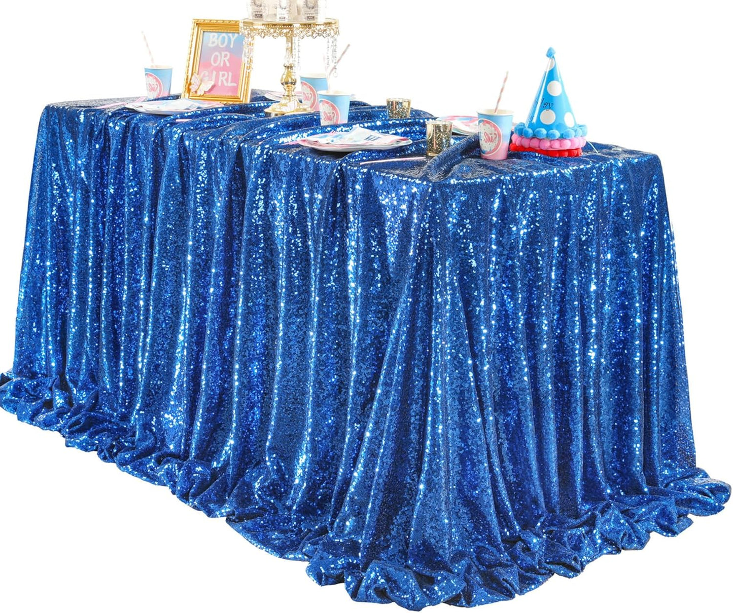 QueenDream Sequin Tablecloth Royal Blue Party Decorations: 60x102 Inch Glitter Table Cloth for Wedding Graduations Anniversaries Banquets