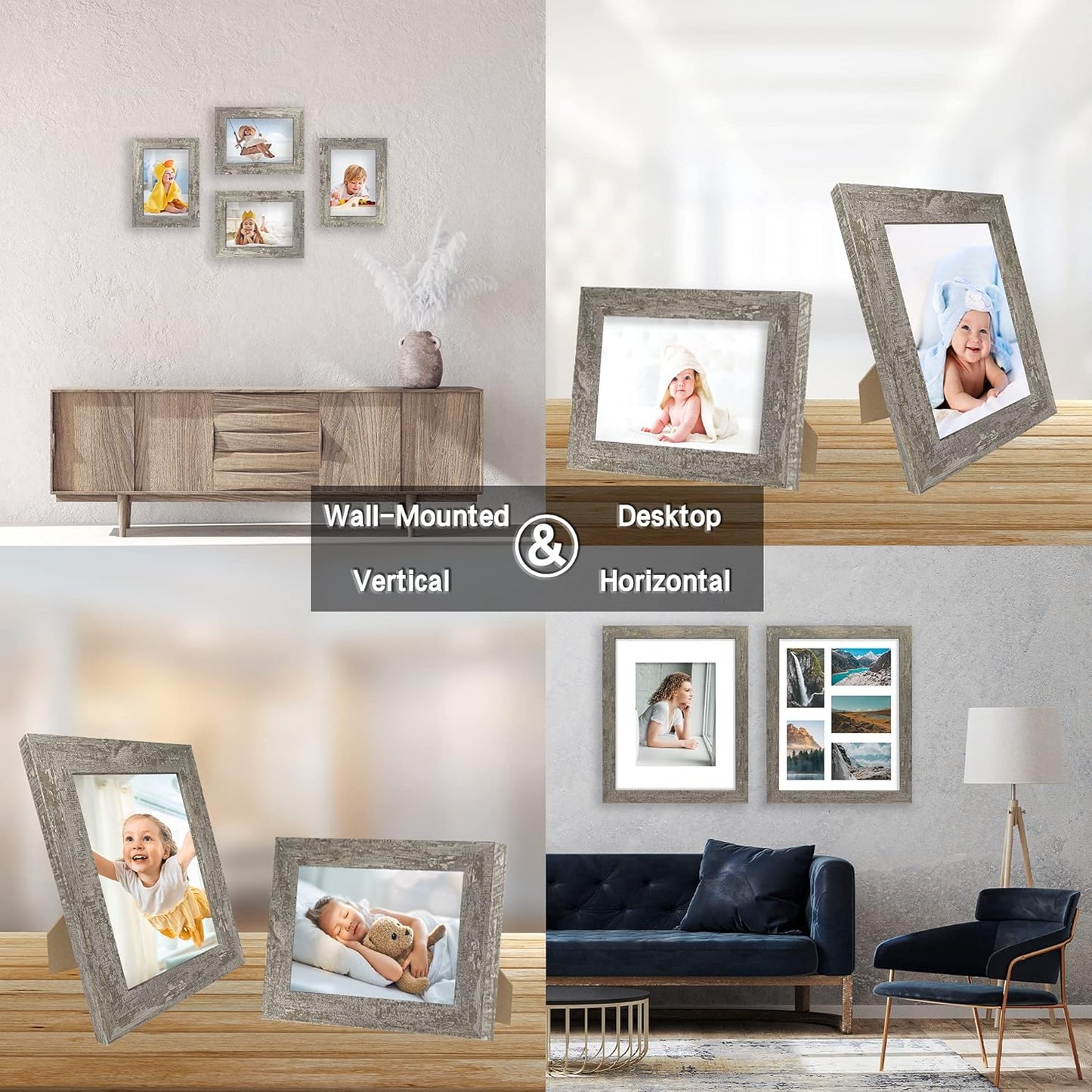 4x6 Picture Frame set of 4, High Definition Glass Distressed Moss Green Frame, 4 x 6 Wood Photo Frames for Desktop Display and Wall Mounting