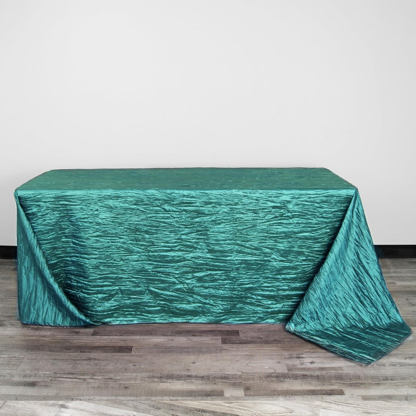 YOUR CHAIR COVERS - 90 x 156 inch Rectangular Crinkle Taffeta Tablecloth - Teal, Rectangle Table Linens for 8 ft Rectangular Tables, Wedding Crushed Table Cloth