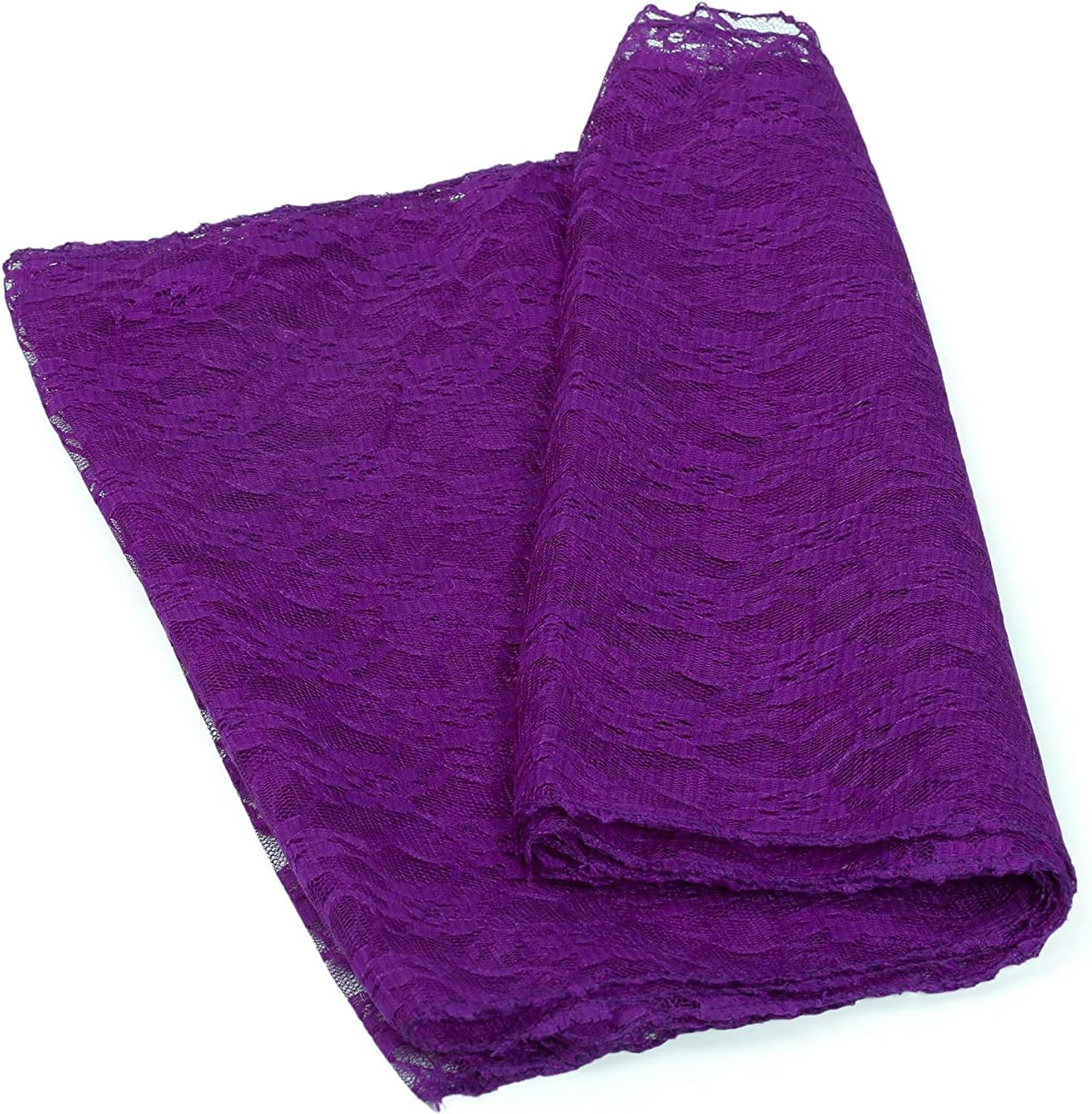 MDS Pack of 20 Wedding 12 x 108 inches Lace Table Runner for Wedding, Decorations for Birthday Parties, Banquets, Graduations, Engagements, and Runners fit Rectangle, Round Table- Cadbury Purple