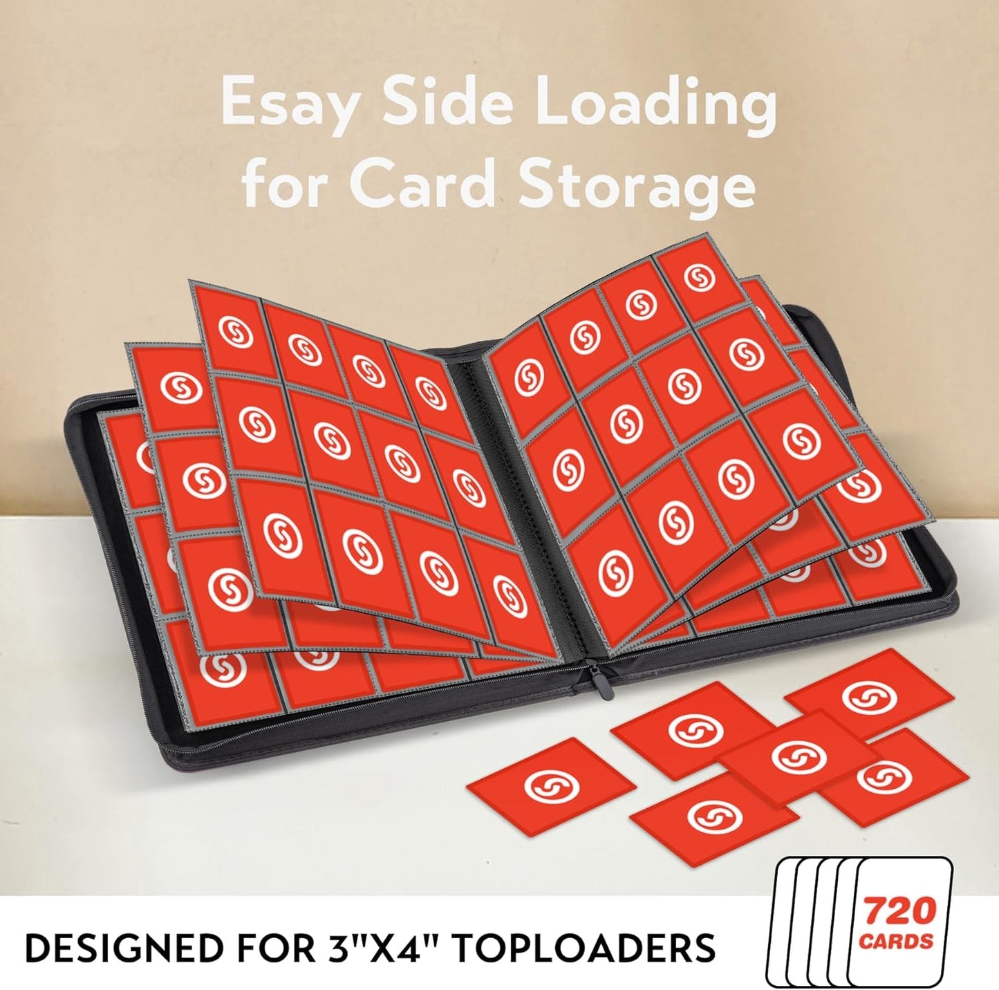 SMYV 12 Pocket Trading Card Binder, Premium PU Cover Card Binder for 720 Cards, Ringless Side Loading Card Collection Album Folders for MTG, TCG, Game Cards & Sports Cards (Red)