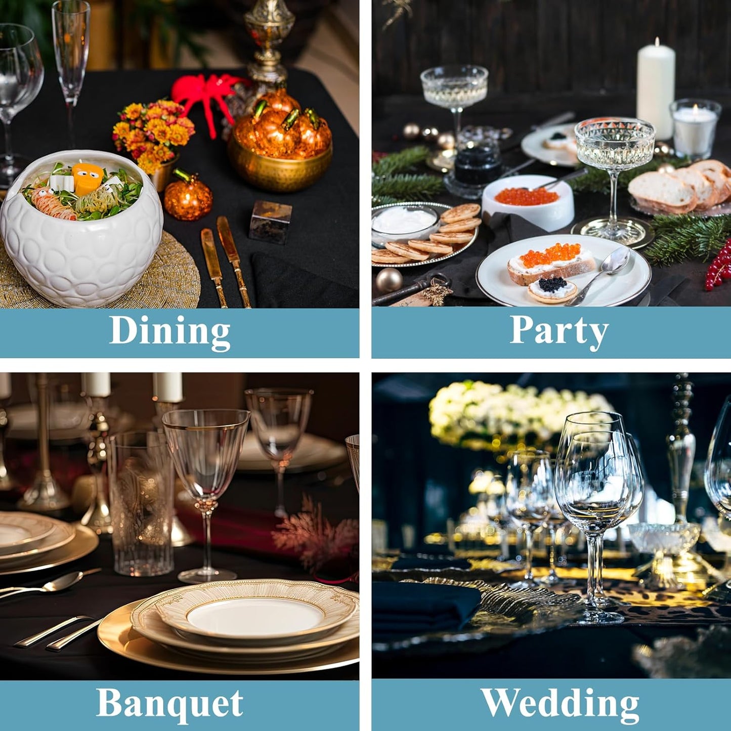 VidaFete Square Tablecloth 52 x 52 Inch Tablecloths Stain Wrinkle Resistant Polyester Dining Table Cover for Kitchen Dinning Party Wedding Rectangular Tabletop Buffet Decoration(Black)