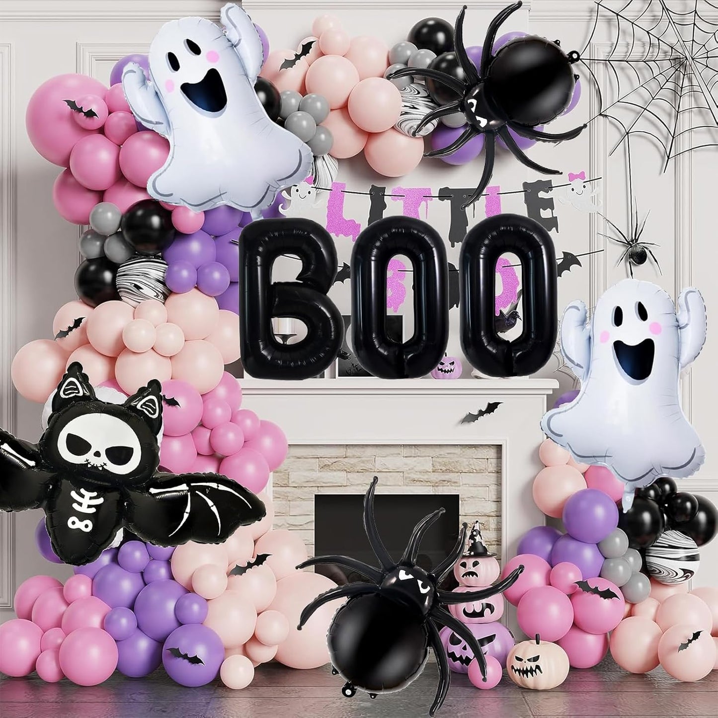 Halloween Balloons Decorations, Black Boo Letter, Ghost, Bat, Spider Foil Balloon for Halloween Party Decorations