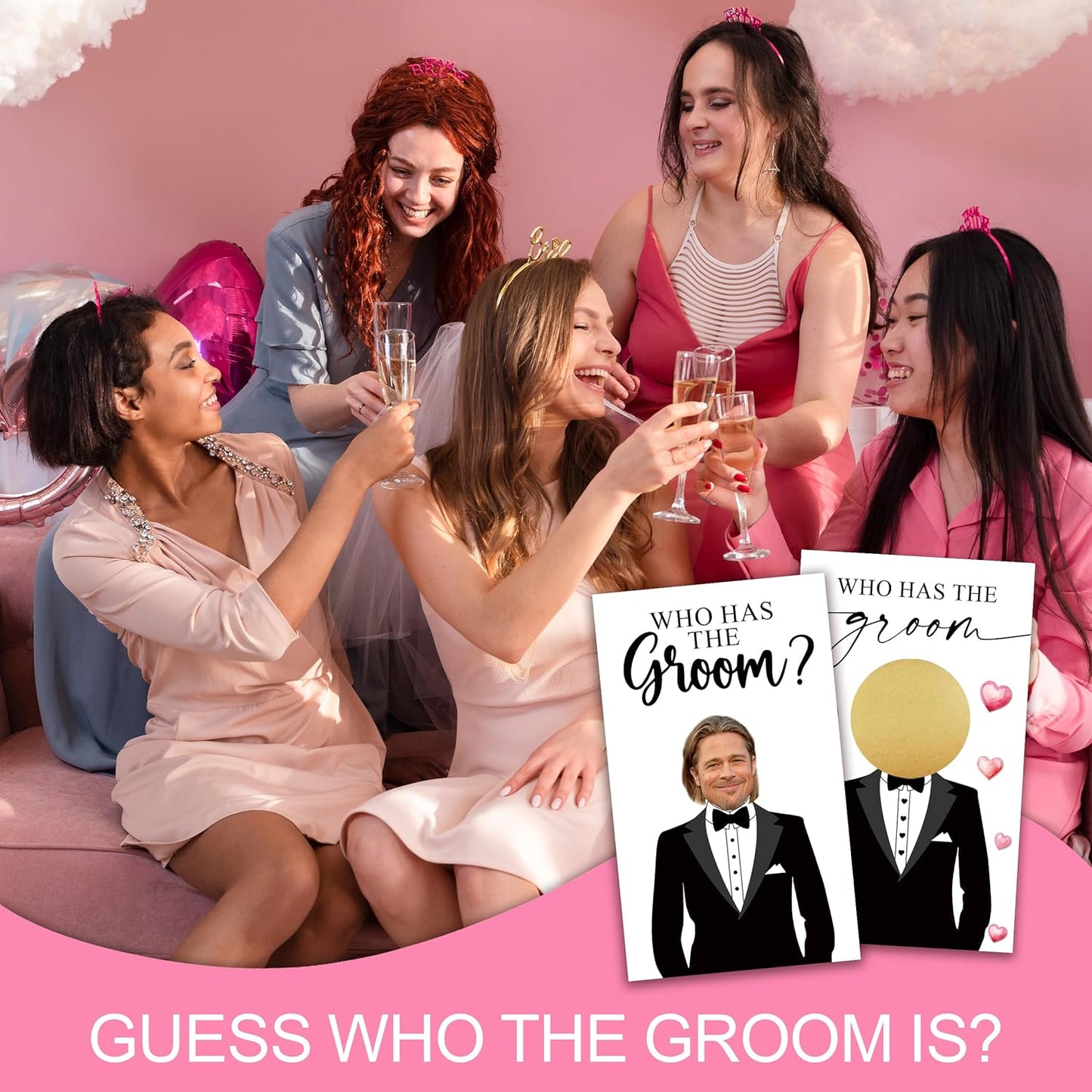 Who Has The Groom Birdal Shower Scratch Off Games, 41Pcs Cute Wedding Shower Scratch Off Games, 3.5"x 2.1" Bachelorette Party Favor Decor, Engagement Party Ideas Activities-A08