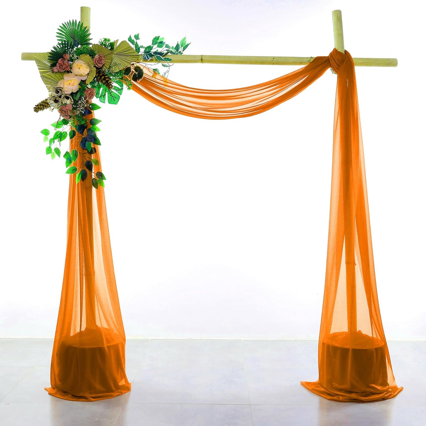 VDS Pack of 2 Panel (30 Inch X 20 Feet) Wedding Arch Draping Fabric Sheer Chiffon Fabric Drapery for Wedding Ceremony Reception Swag Backdrop Canopy Chuppah ARBO Altars Decoration (Orange)