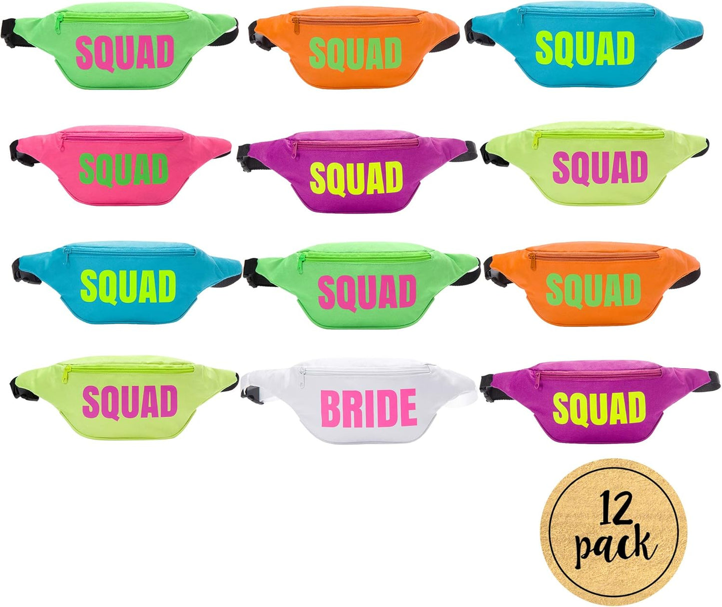 Bachelorette 80s Fanny Pack Set | 12 Pack | 1 Bride Fanny Pack and 11 Squad Fanny Packs | Bachelorette Party Favors