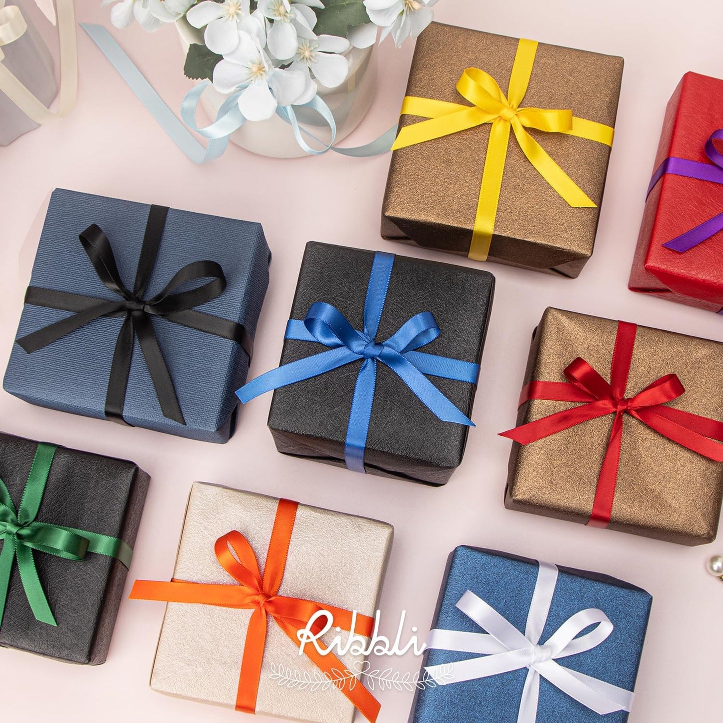 Ribbli Double Faced Torrid Orange Satin Ribbon,3/8” x Continuous 25 Yards,Use for Bows Bouquet,Gift Wrapping,Floral Arrangement