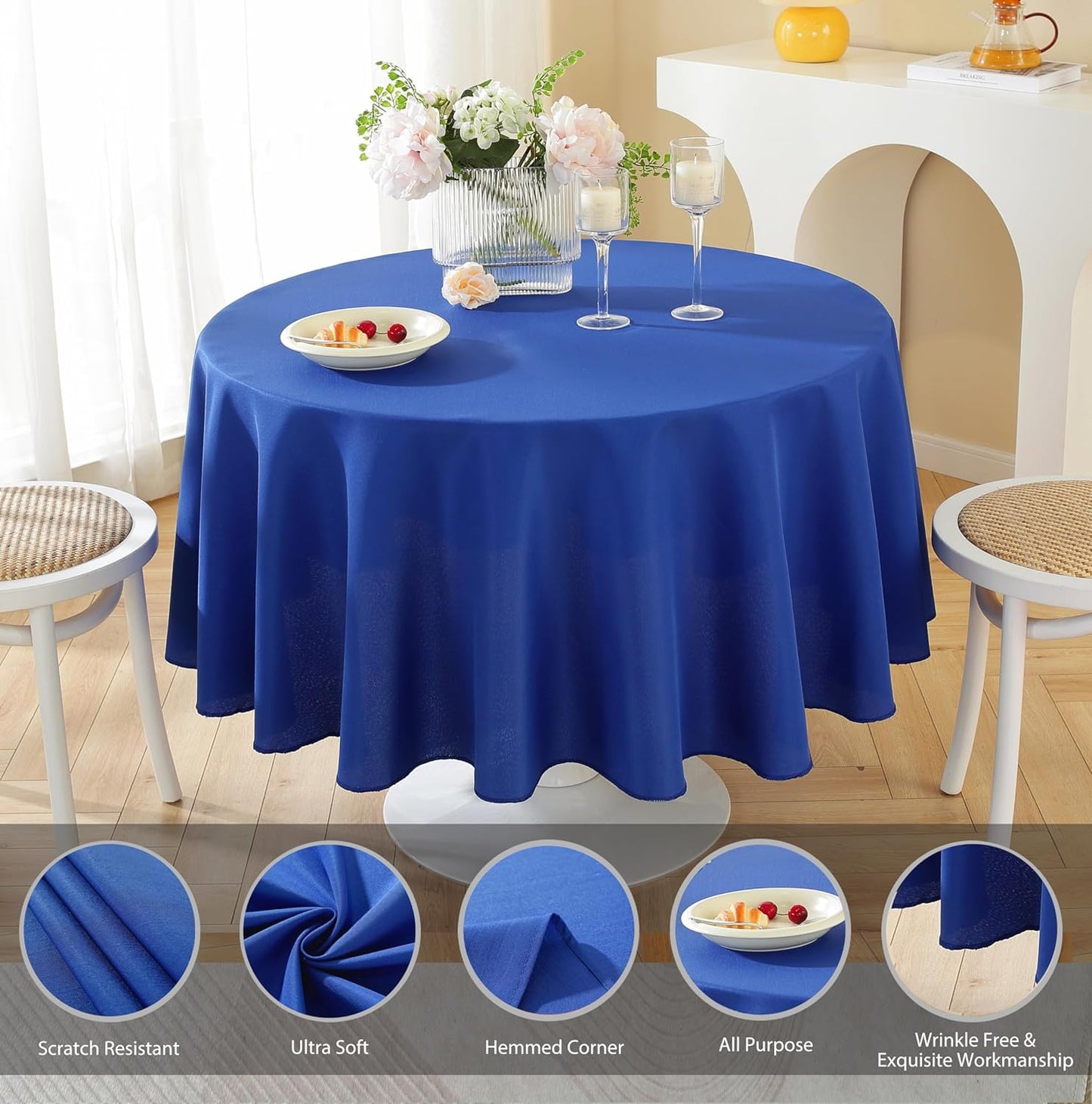 Craft And Party Round Tablecloth, 120 Inch Royal Blue Tablecloth, Polyester Fabric Washable Table Cloth for Home, Party, Wedding or Restaurant Use.