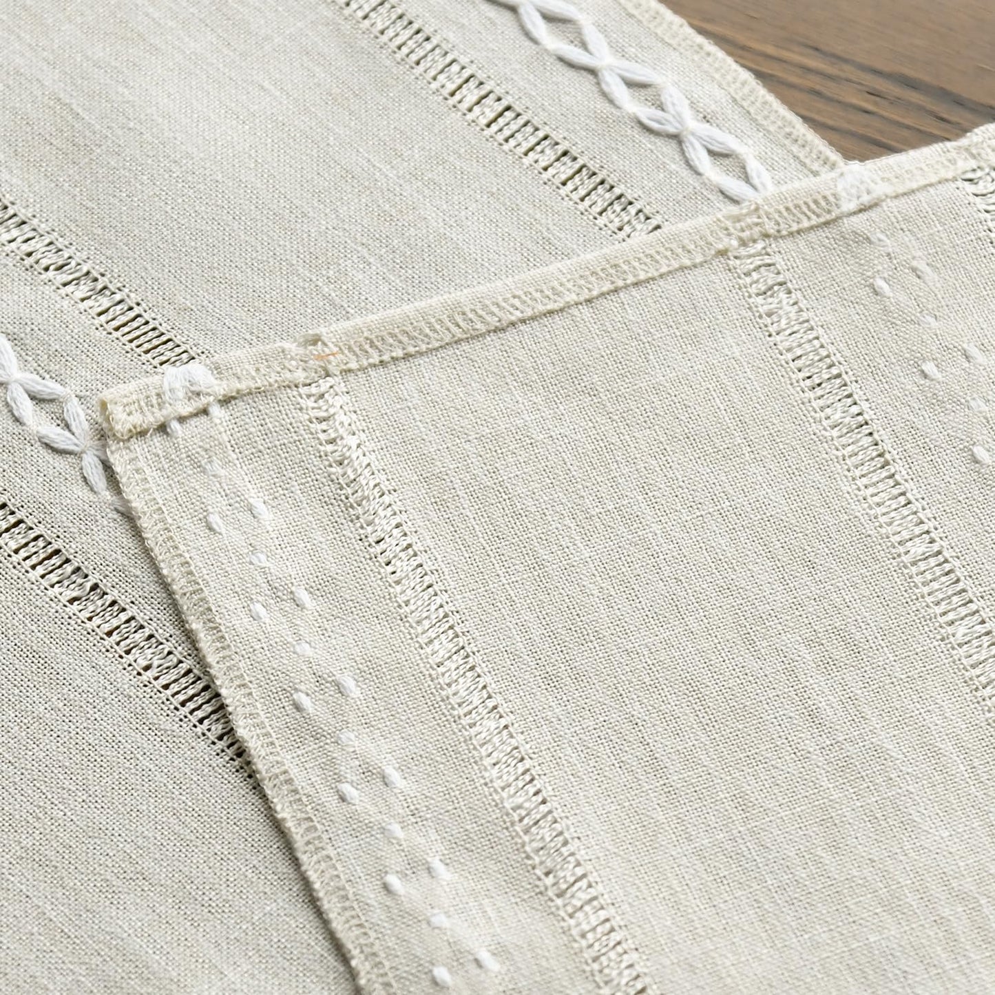 Artoid Mode Beige Rustic Cotton Linen Table Runner, Seasonal Embroidered Hollow Kitchen Dining Table Decoration for Home Party Decor 13x90 Inch