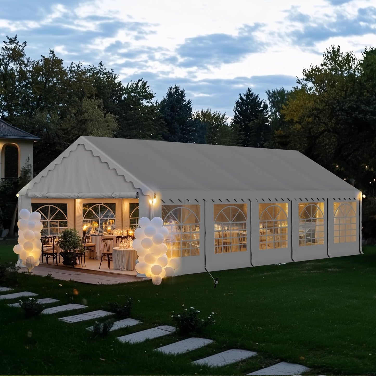 PHI VILLA 32'x16' Outdoor Heavy Duty Party Tent Large Commercial Canopy Wedding Event Shelter Carport with Removable Sidewalls & 4 Storage Bags for Patio Outdoor Garden Events, White