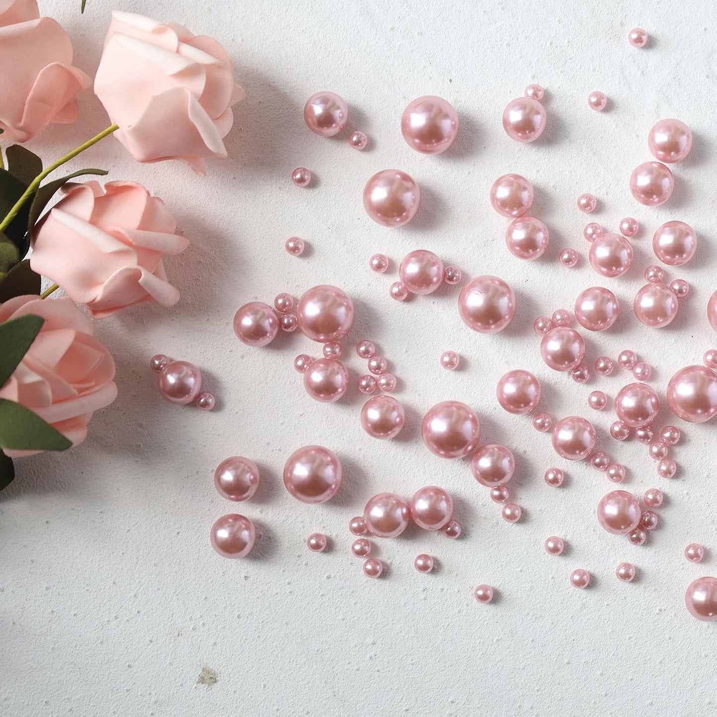260Pcs Greyrose Glossy Beads for Centerpiece Decor, Artifical Pearls Vase Filler, No Hole Round Pearl Beads for Wedding Birthday Christmas Party Home Decor(18mm 14mm 6mm)
