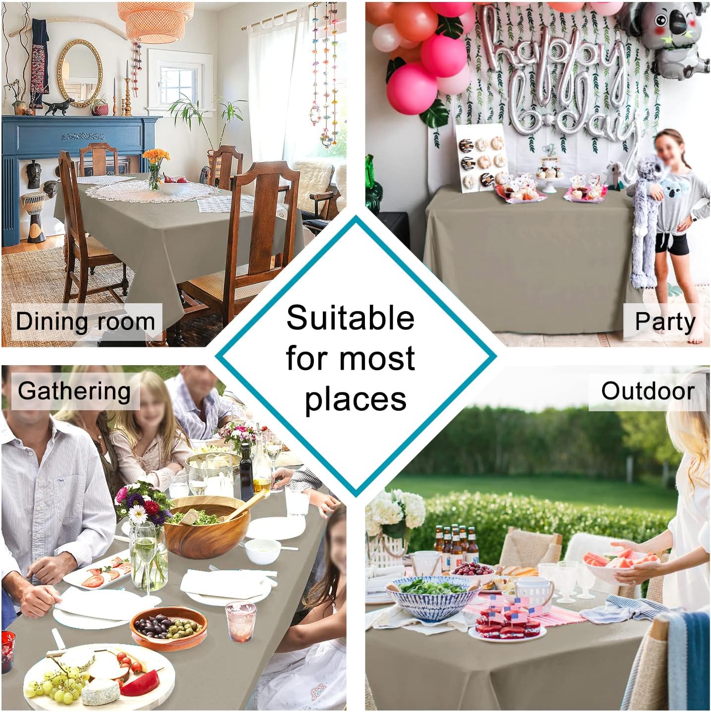 Hiasan Taupe Rectangle Tablecloth - Waterproof Washable Polyester Fabric Table Cloth for Buffect Dining Birthday Party Wedding, 30 x 60 Inch