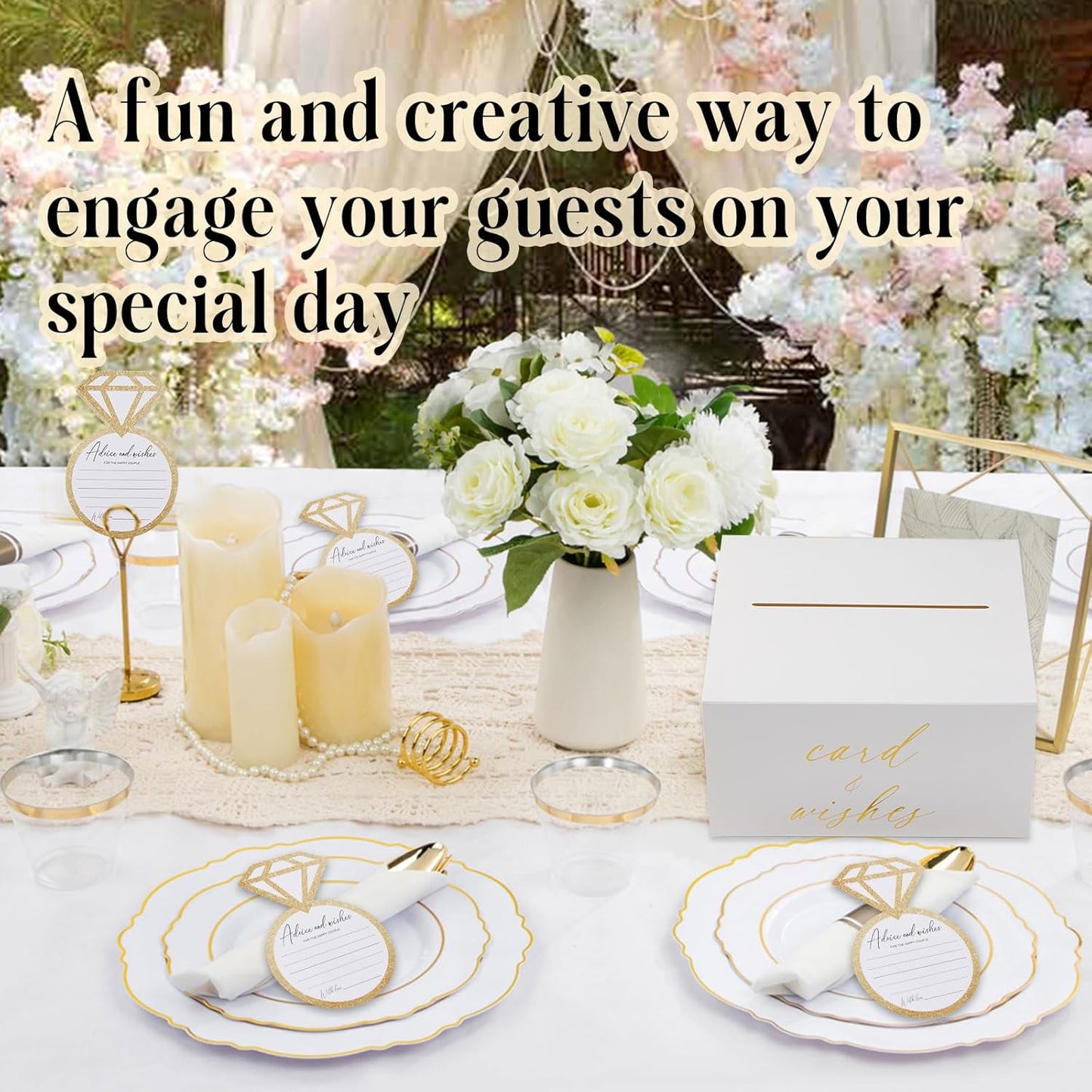 Bridal Shower Games Wedding Advice Cards Wedding Shower Games 50 Guests Advice and Wishes Ring Shaped Gold