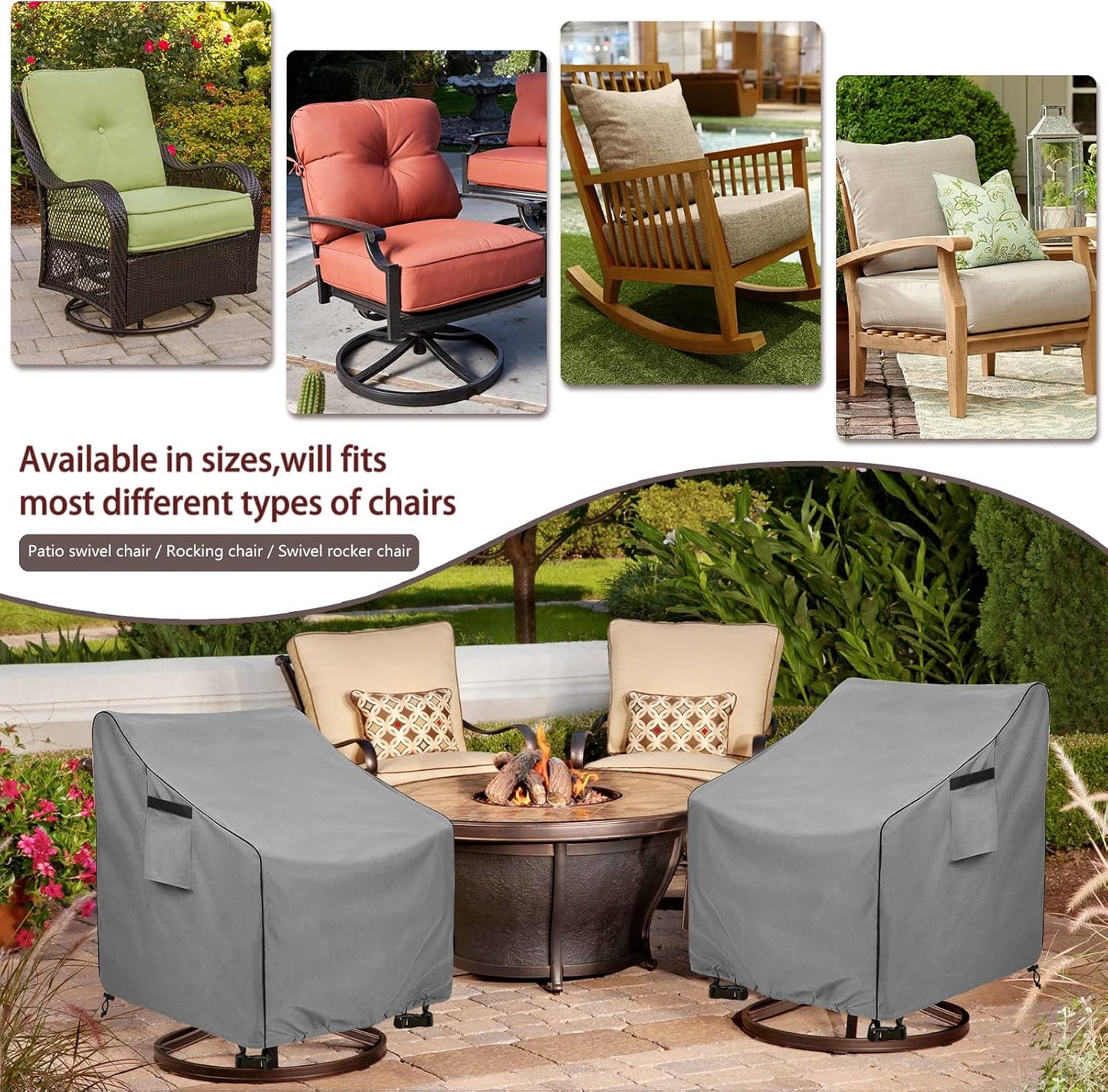 Okcool Outdoor Swivel Chair Cover 2 Pack,Outdoor Furniture Patio Chair Covers Waterproof Clearance,(33"W x 35"D x 38.5"H) Outdoor Lawn Patio Furniture Covers,Grey