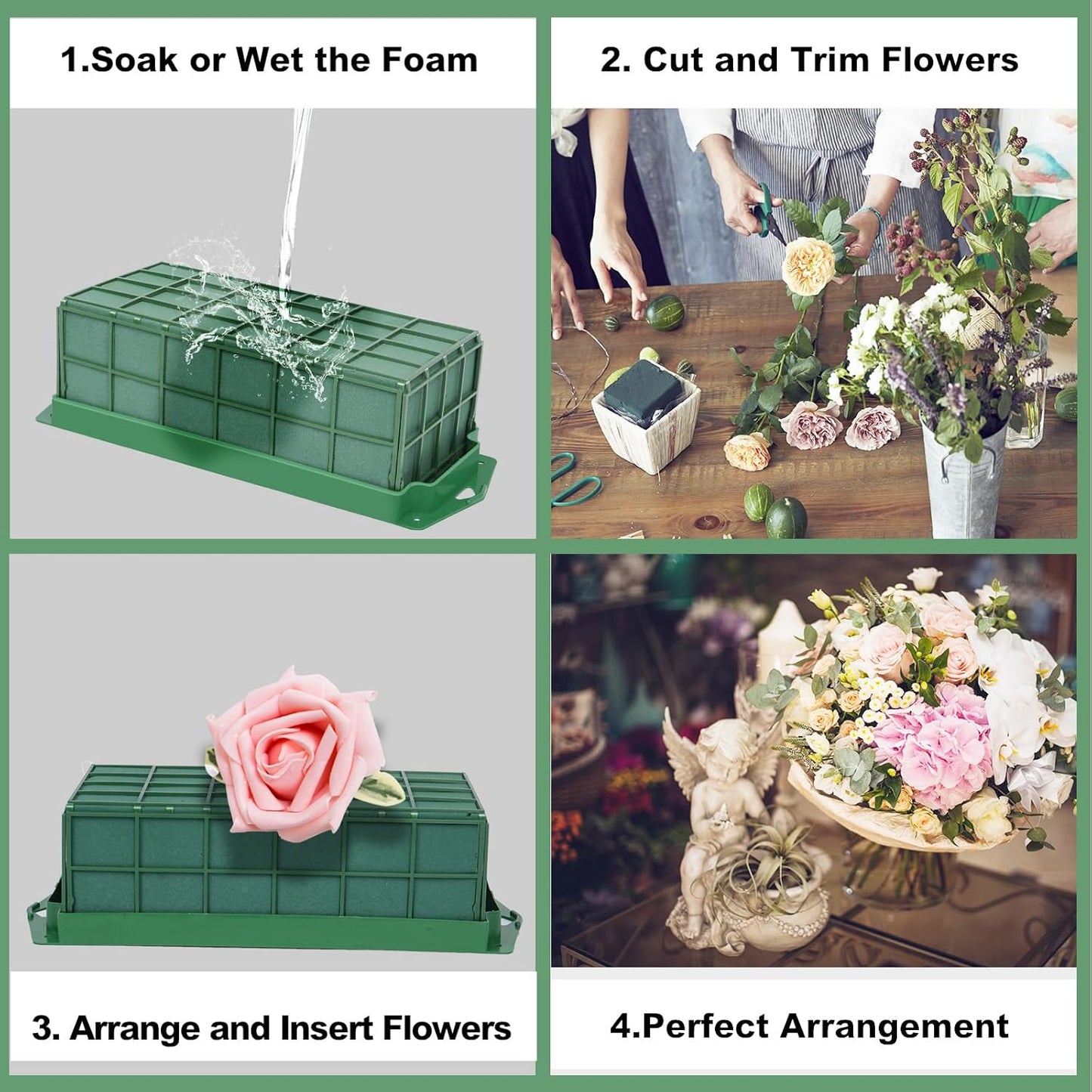 YOMUME Floral Foam Cage 2 Pieces, Flower Cage Holder with Foam for Fresh Flower Arrangement and Artificial Flowers, Dry and Wet Floral Foam Blocks for Table Wedding Decor