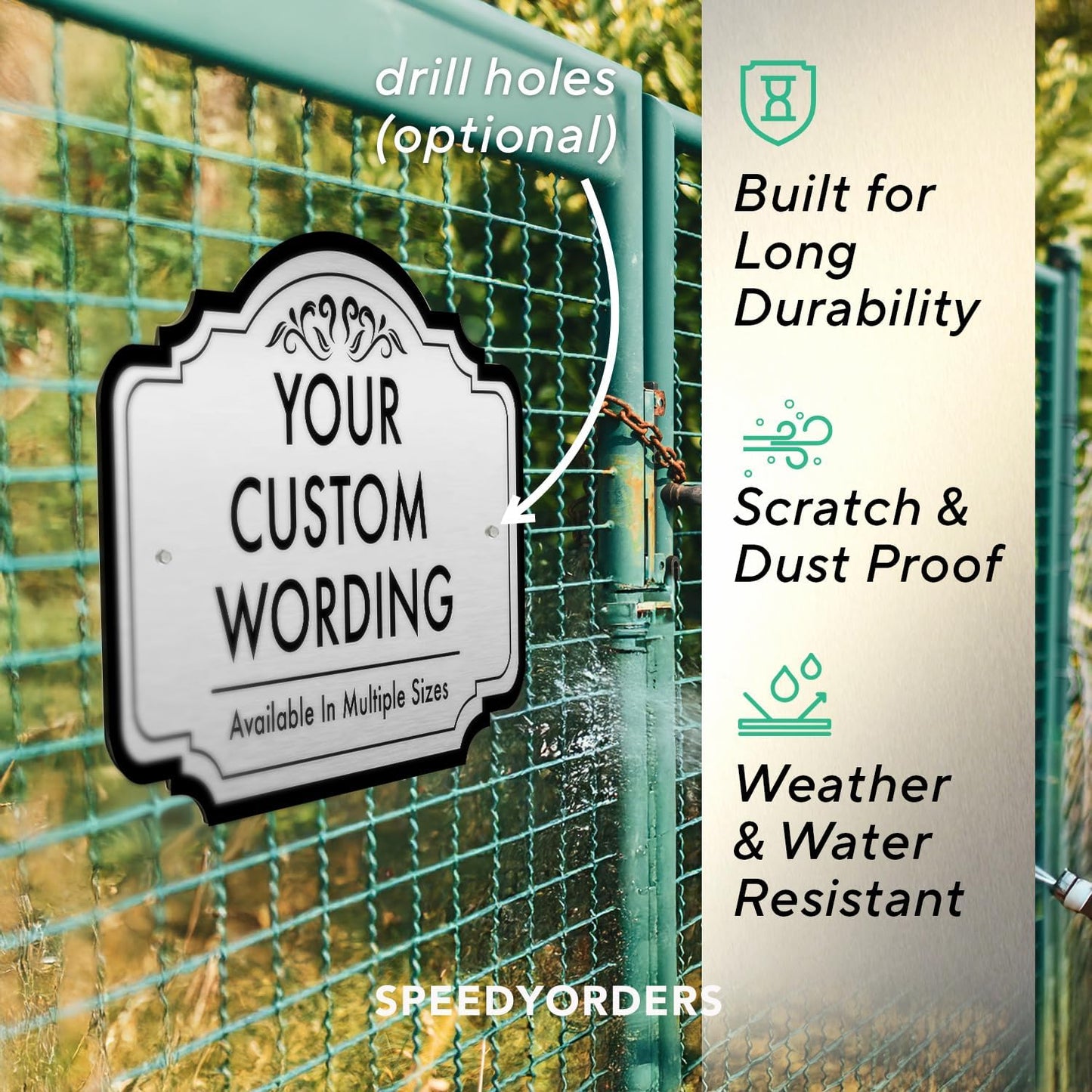 Design 2 Decorative Outdoor Metal Signs - Personalized Aluminum Driveway Signs, Waterproof, 18x12 In, Metallic Silver