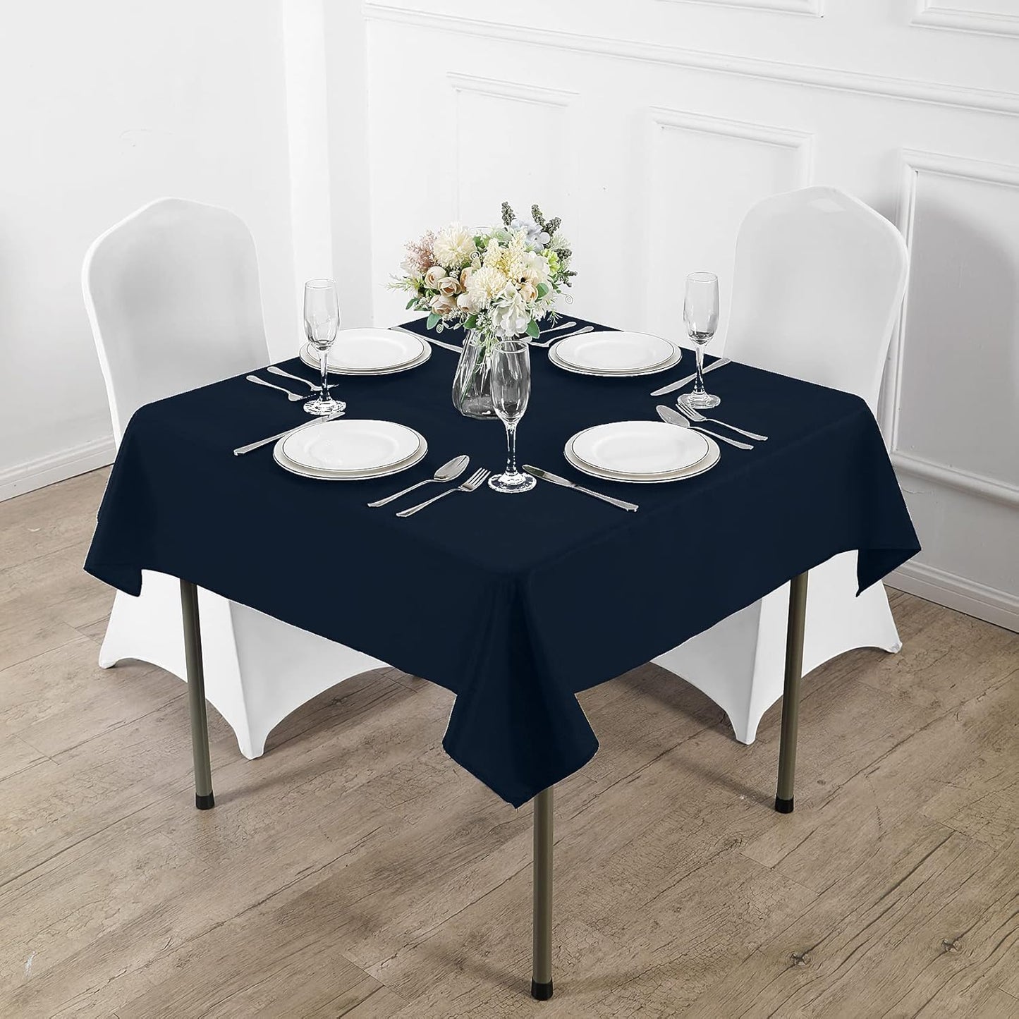 Fokitut 2 Pack Waterproof Square Tablecloth, 52x52 Inch, Stain Resistant and Wrinkle Polyester Table Cloth, Fabric Table Cover for Kitchen Dining, Wedding, Party, Holiday Dinner-Navy