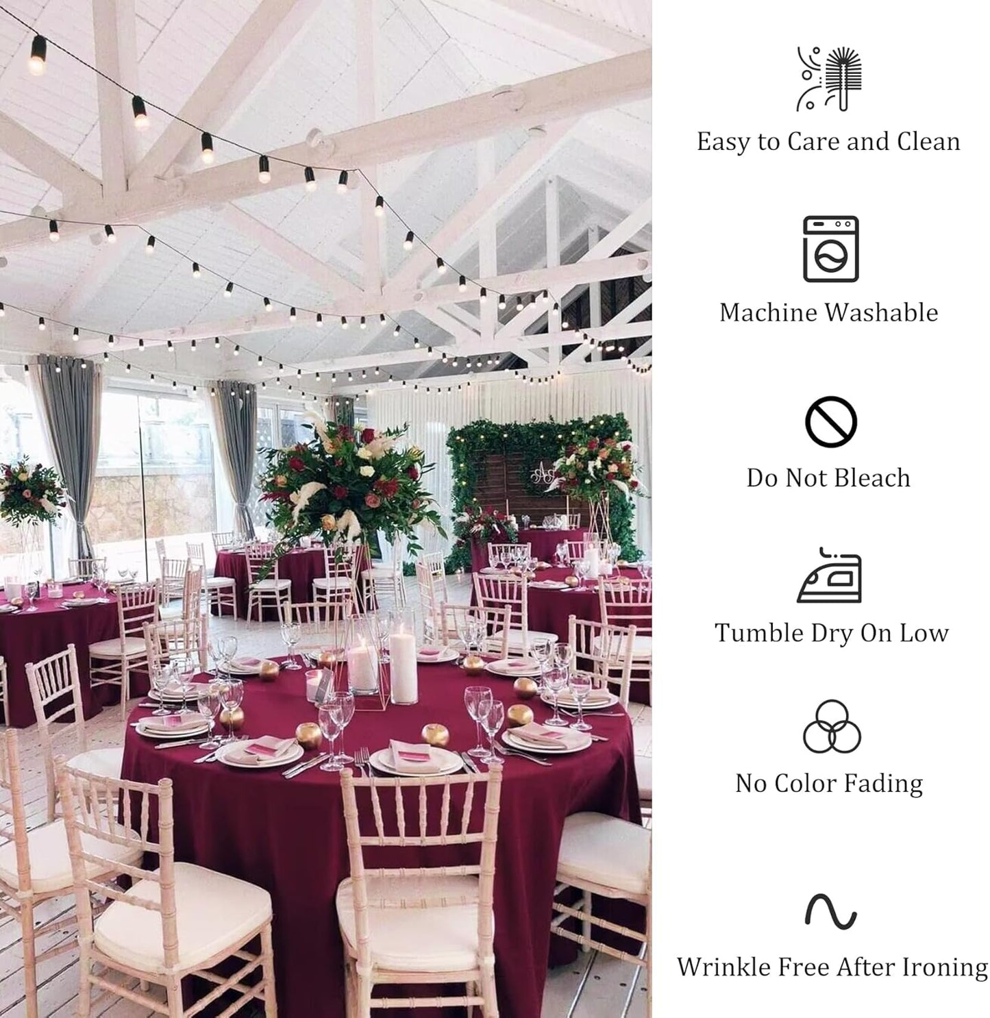 8 Pack Premium Round Tablecloth 108 Inch Round Table Covers Bulk Washable Polyester Fabric Round Table Clothes for Wedding Party Reception Banquet Buffet Restaurant (Burgundy, 108 Inch)