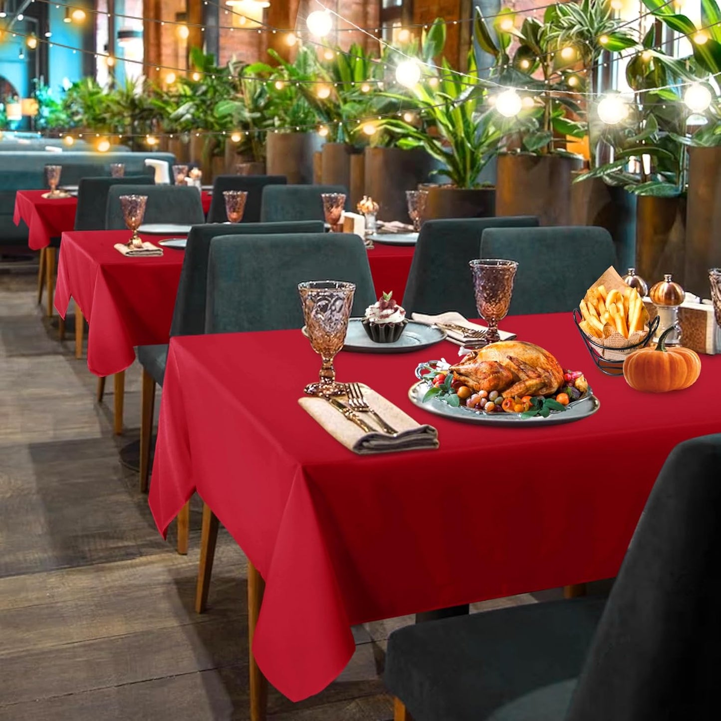 sancua 2 Pack Red Tablecloth 60 x 84 Inch, Rectangle 4 Feet Christmas Table Cloth - Stain and Wrinkle Resistant Washable Polyester Table Cover for Dining Tables, Buffet Parties and Camping