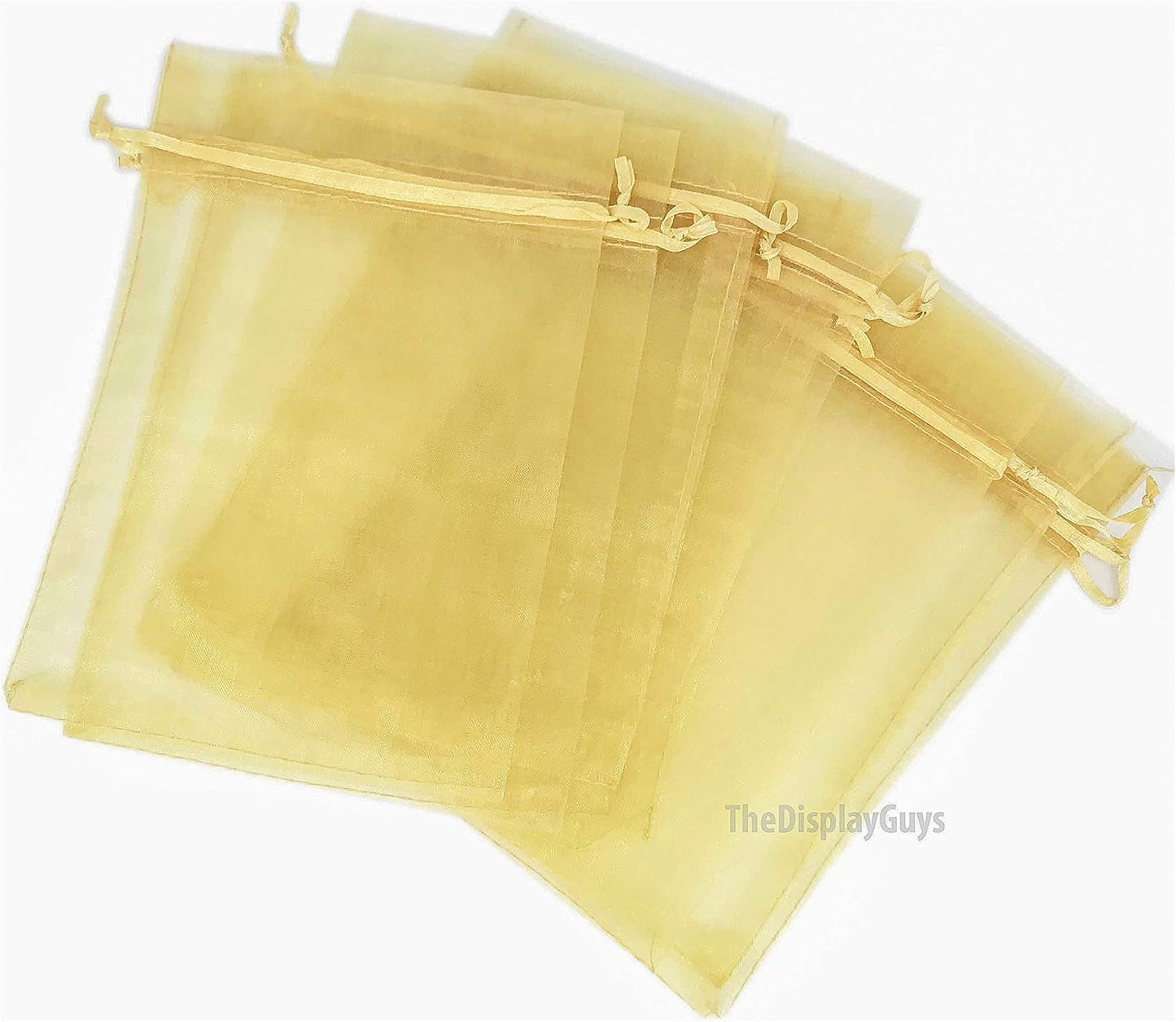 TheDisplayGuys 100-Pack 4x6 Gold Sheer Organza Gift Bags with Drawstring, Jewelry Candy Treat Wedding Party Favors Mesh Pouch