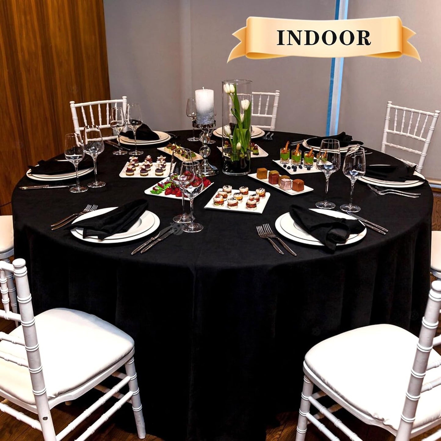 sancua 6 Pack Round Tablecloth 90 Inch Black, Stain and Wrinkle Resistant Table Cloth - Washable Polyester Table Cover for Dining Tables, Buffet Parties and Camping