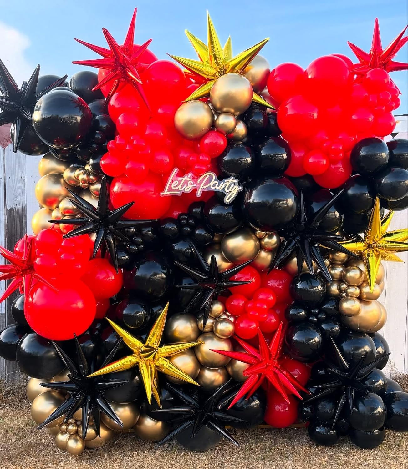 Black Red Gold Star Balloons,9Pcs 22Inch Black Gold Red Explosion Spike Cone Helium Polyester Film Star Foil Balloons for Birthday Anniversary Baby Shower New Year Disco Party Decorations